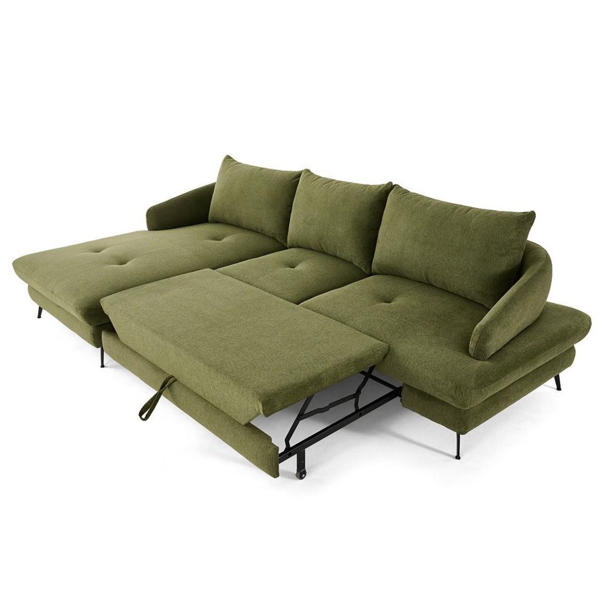 LISA DESIGN Ninon - canapé d'angle gauche 4 places convertible avec coffre en tissu texturé