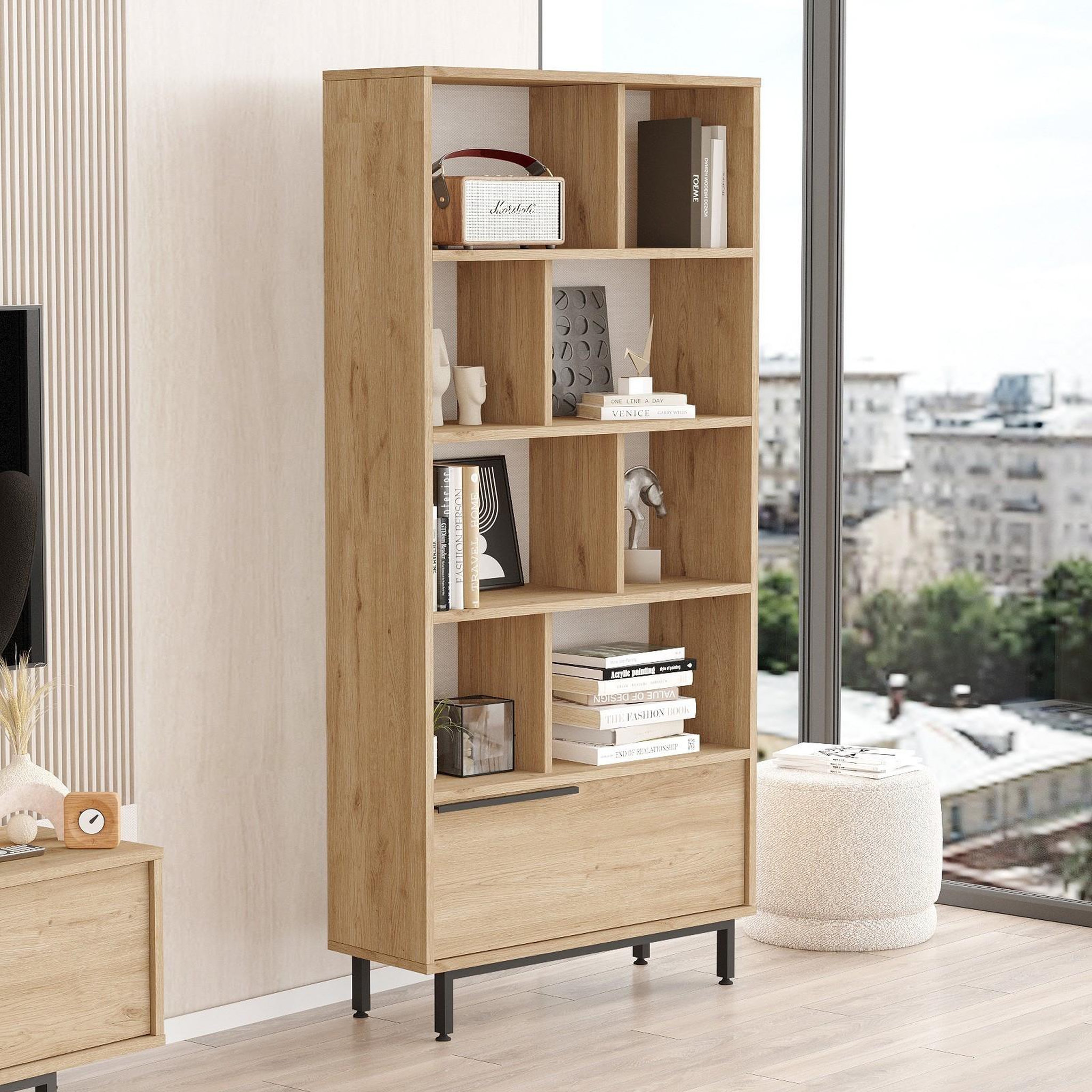 Voir la diapositive 4 : Habitat et Jardin Bibliothèque en bois  Calvin  83,9 x 29,5 x 175,6 cm - Noyer