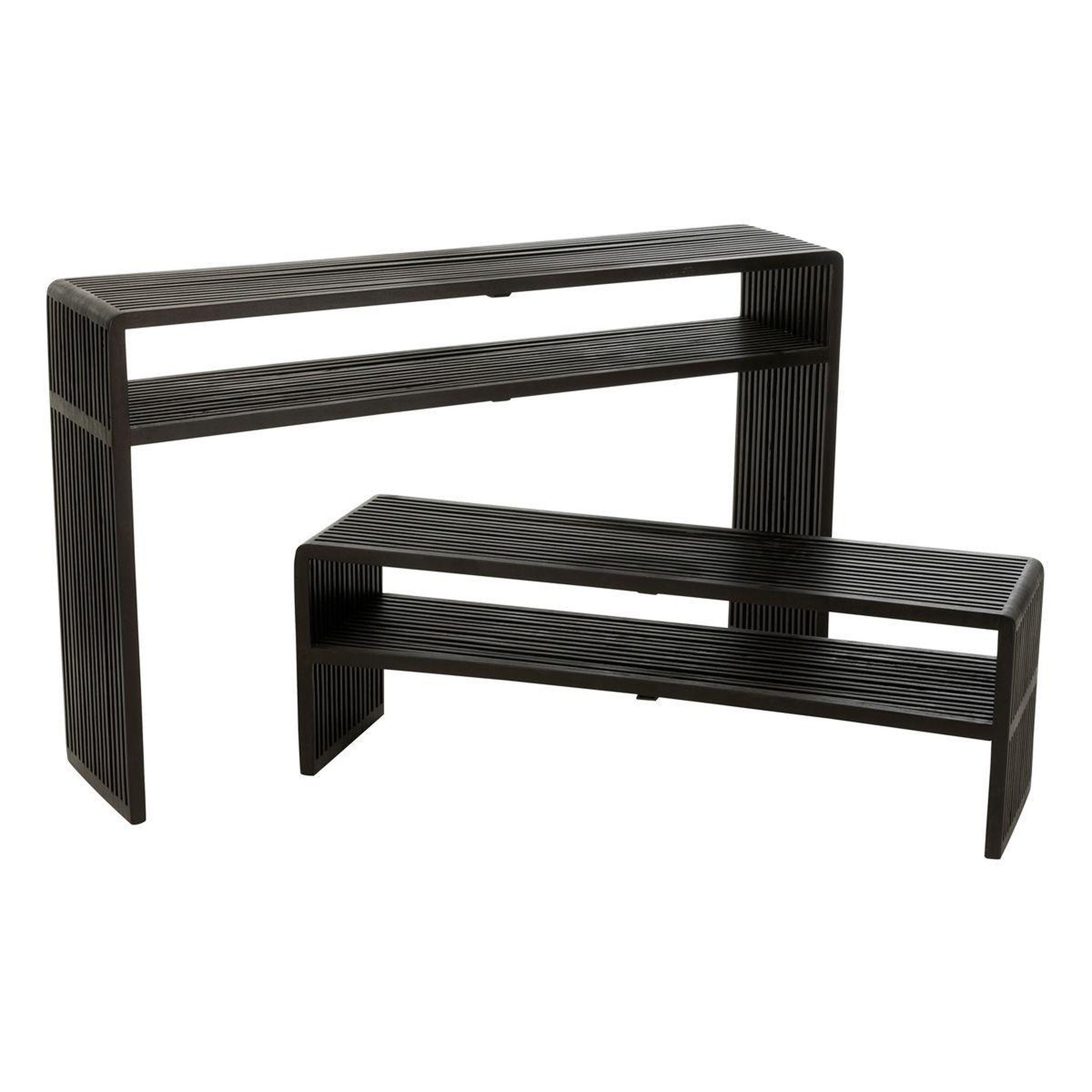 J-LINE Lot de 2 consoles en bois  teck  130cm noir