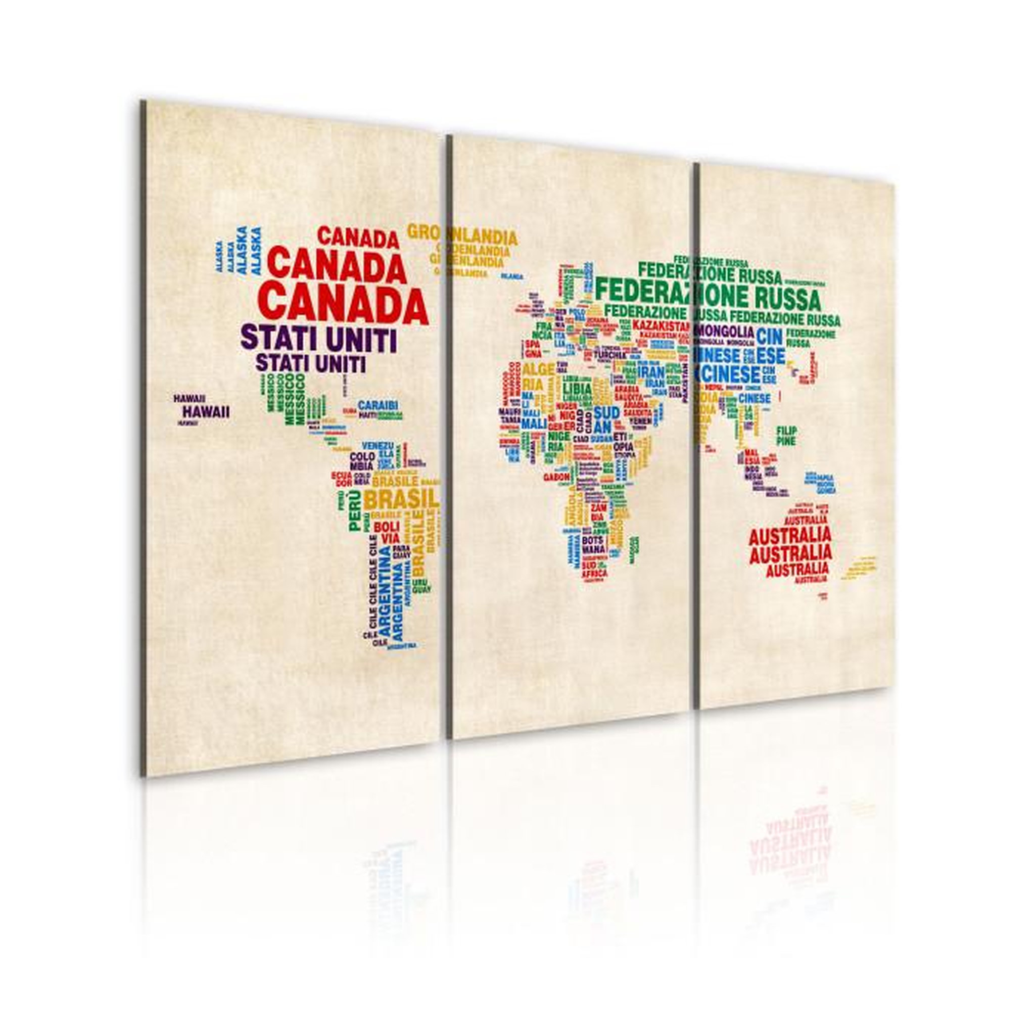 Paris Prix Tableau 3 Panneaux  Carte Italienne Aux Couleurs Vives. Coloris disponibles : Multicolore