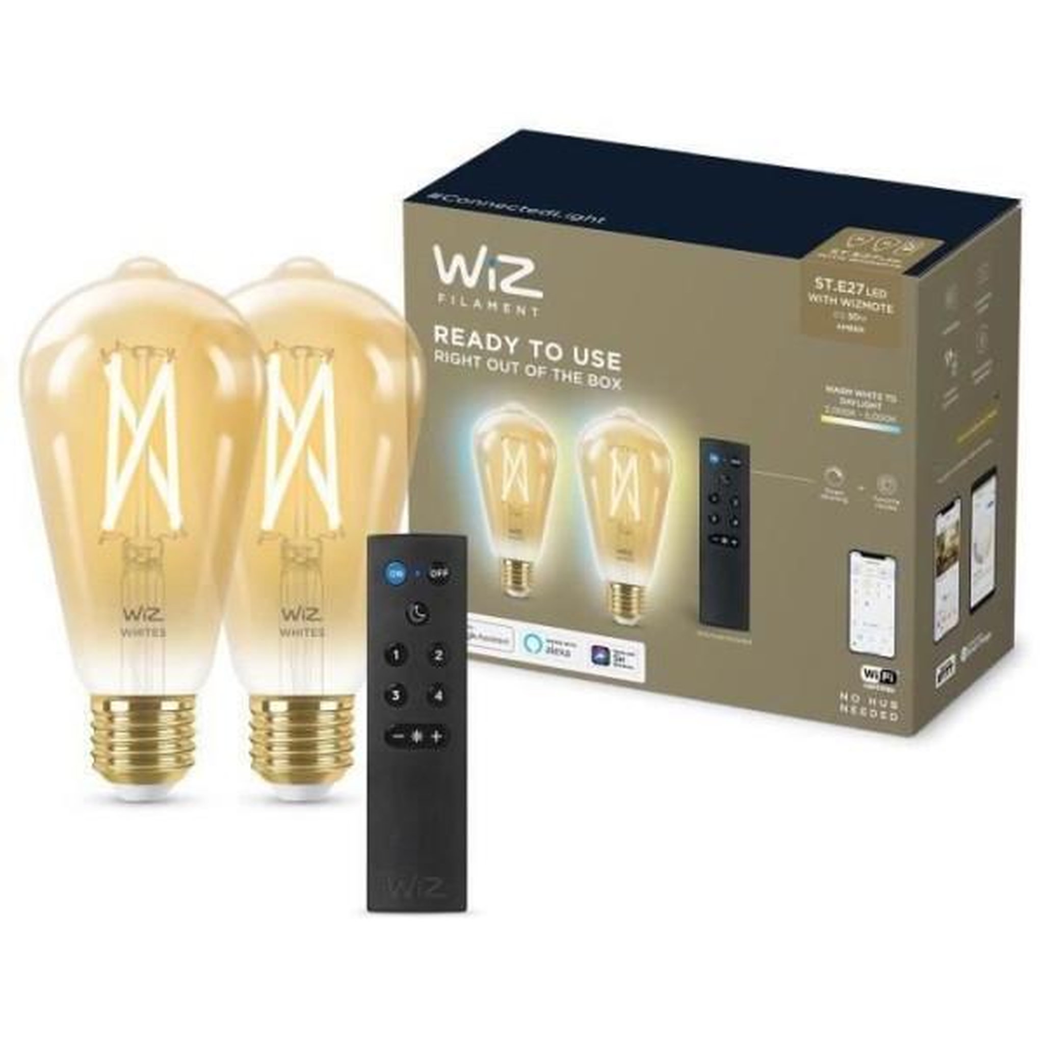 WIZ Kit de démarrage WiZ 2 ampoules connectées Edison Blanc variable E27 50W + Télécommande nomade variateur de lumiere
