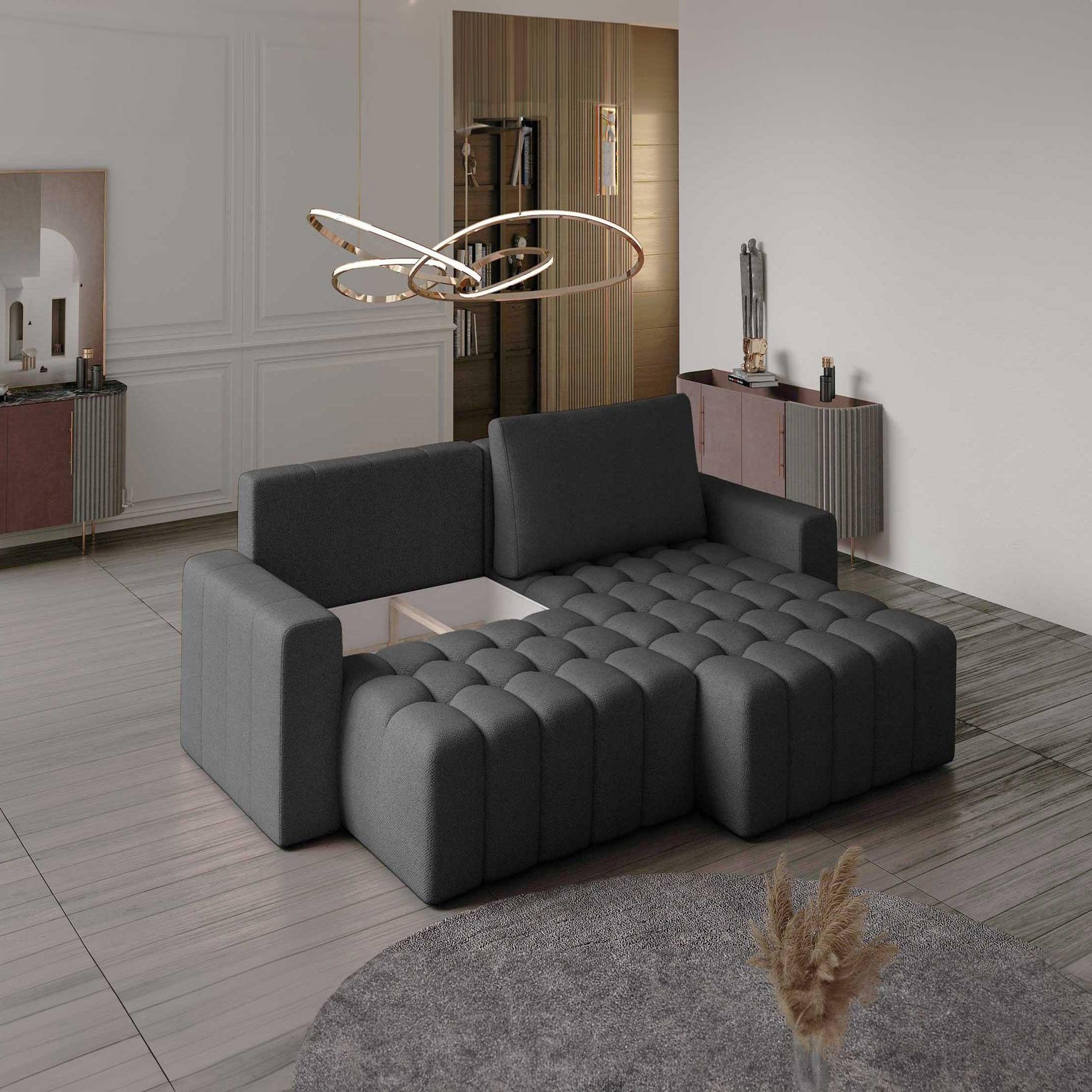 Voir la diapositive 3 : BEST MOBILIER Cordova - canapé d'angle droit 4 places convertible avec coffre en velours