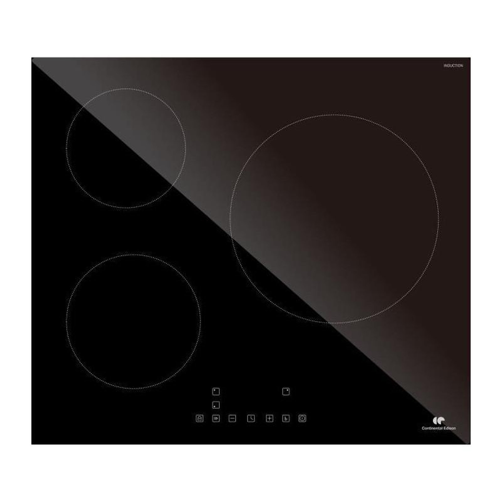 CONTINENTAL EDISON Table induction 3 zones 6600W 3 boosters 3 minuteurs noir