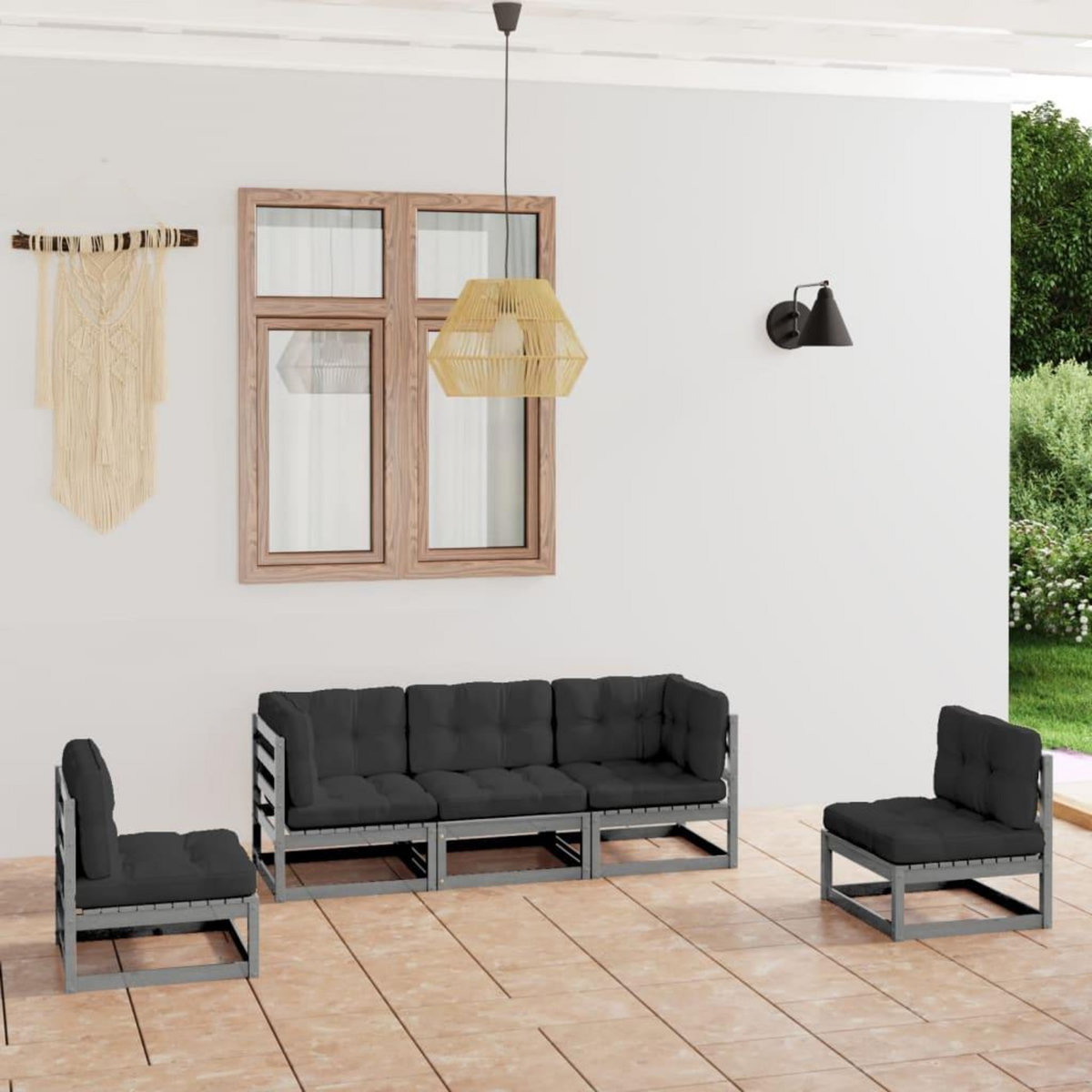 VIDAXL Salon de jardin 5 pcs avec coussins Bois de pin massif