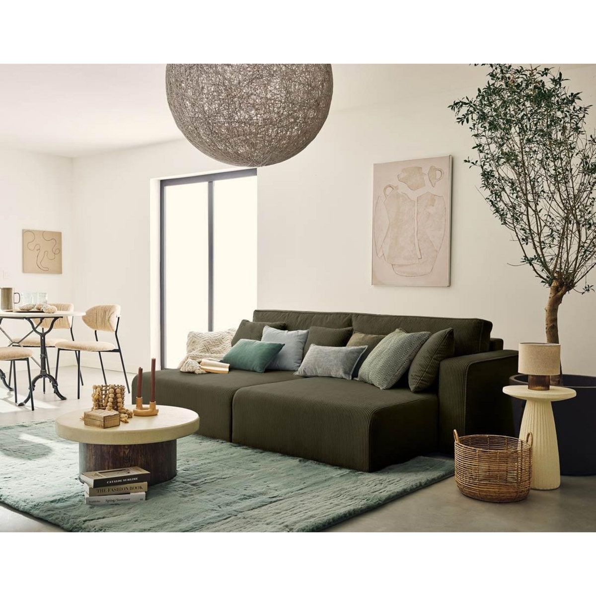 BEST MOBILIER Topaze - canapé droit 4 places avec double méridienne - assise profonde - en velours côtelé