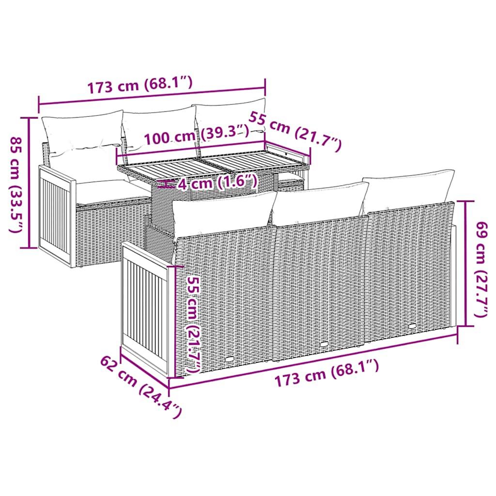 Voir la diapositive 6 : VIDAXL Salon de jardin avec coussins 7 pcs gris resine tressee acacia