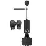 HOMCOM Sac de frappe boxe autoportant punching ball brunier 3 en 1 revêtement synthétique dim. 88L x 48l x 155-205H cm noir