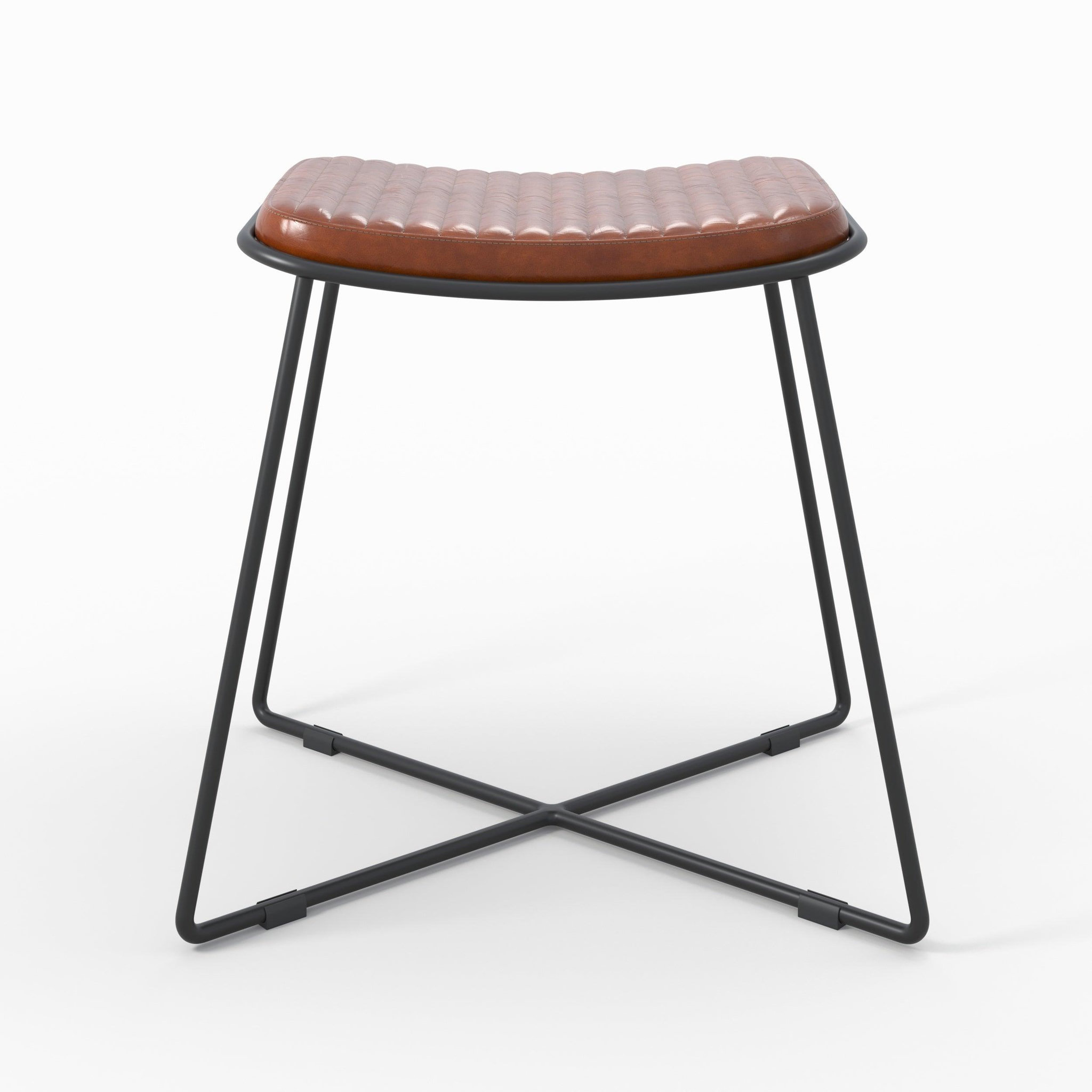 Voir la diapositive 5 : MAISON PAVANE Tabouret en cuir marron et pieds en métal noir-germain