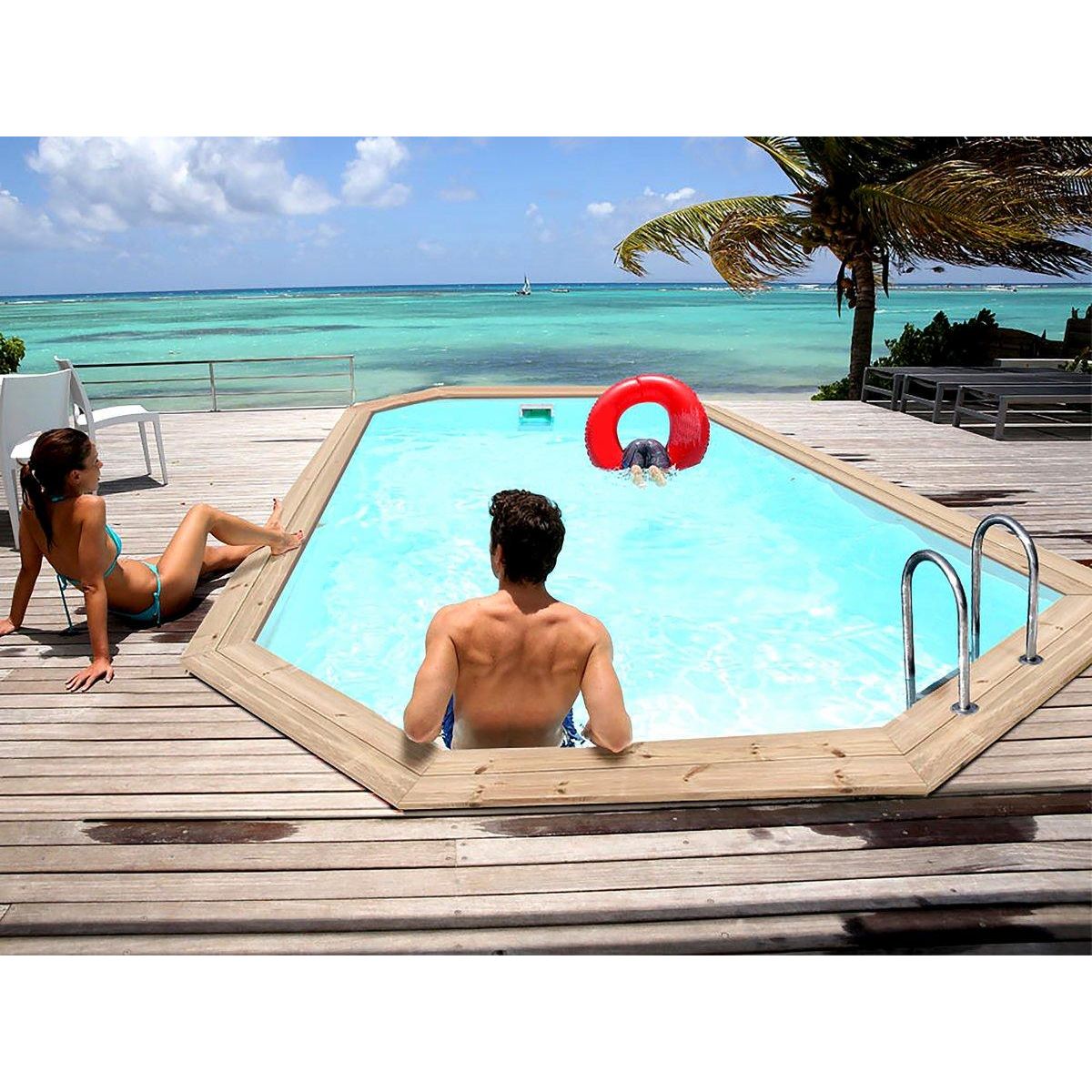 Habitat et Jardin Piscine bois   Cordoue   - 3.48 x 2.15 x 1.18 m + Mini pompe à chaleur 3.5kW - Métal - Gris