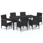 Voir la diapositive 2 : VIDAXL Ensemble a manger de jardin coussins 7pcs Resine tressee Noir
