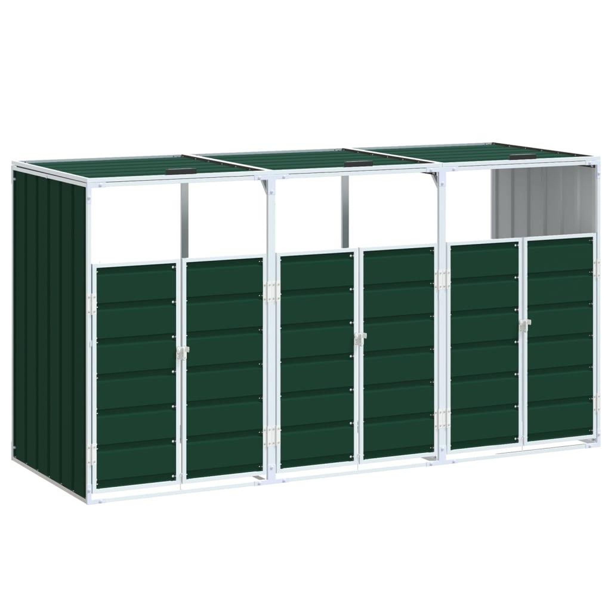 Voir la diapositive 2 : VIDAXL Rangement a roulettes pour poubelles pour trois bacs vert acier