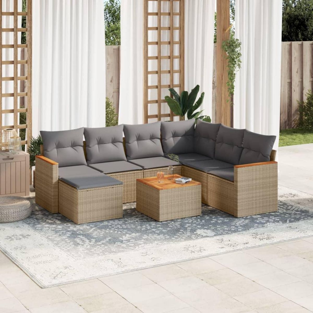 VIDAXL Salon de jardin avec coussins 8pcs melange beige resine tressee
