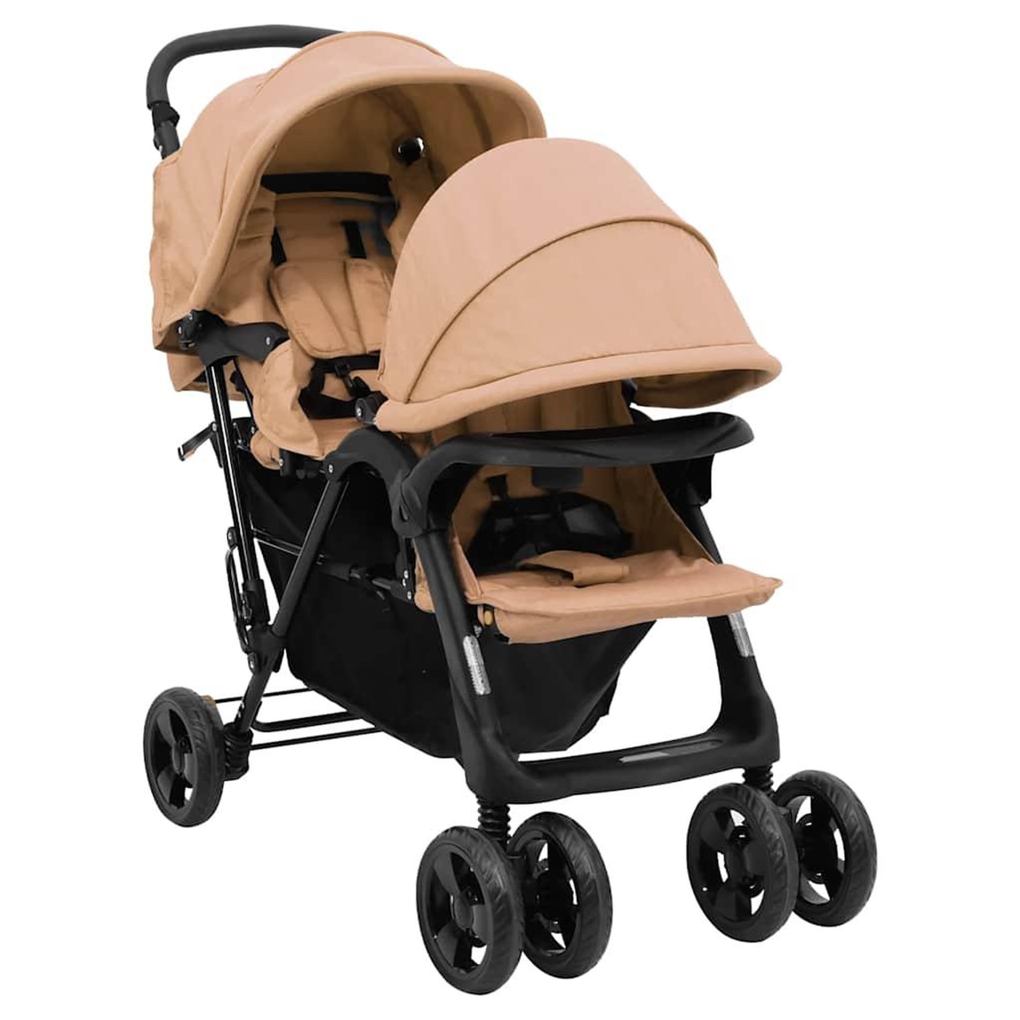 VIDAXL Poussette a deux places Taupe Acier