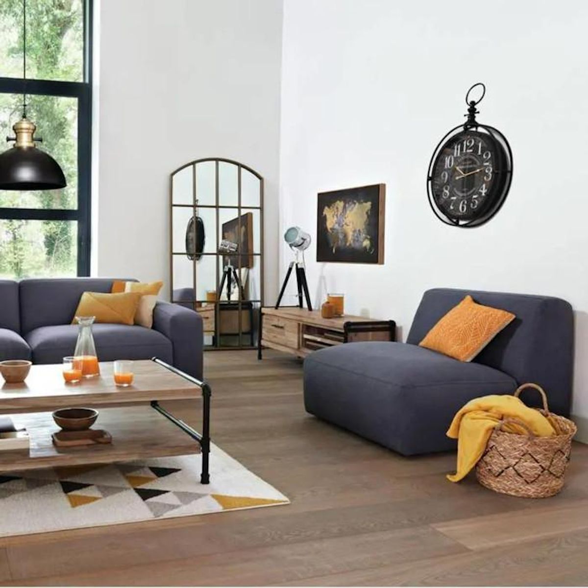 ATMOSPHERA Lampe en Métal & Bois  Ébor  68cm Noir