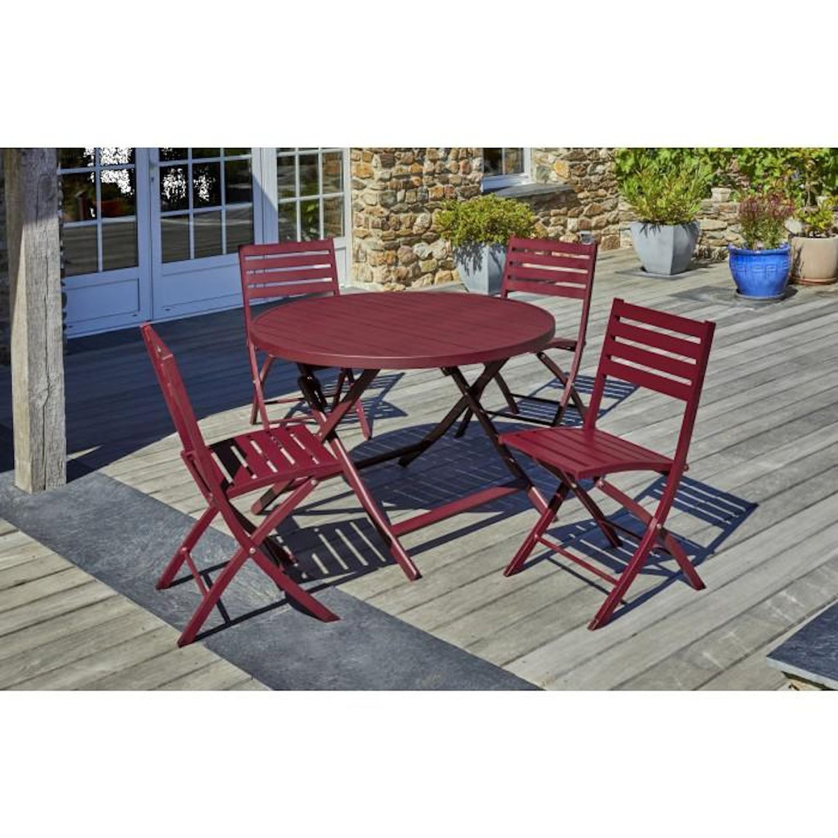 Paris Prix Ensemble Table de Jardin Pliante & 4 Chaises  Marius  110cm Rouge Carmin
