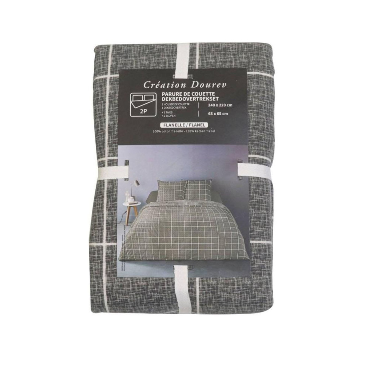 Dourev Housse de couette 240x220 + 2 taies flanelle 100% coton