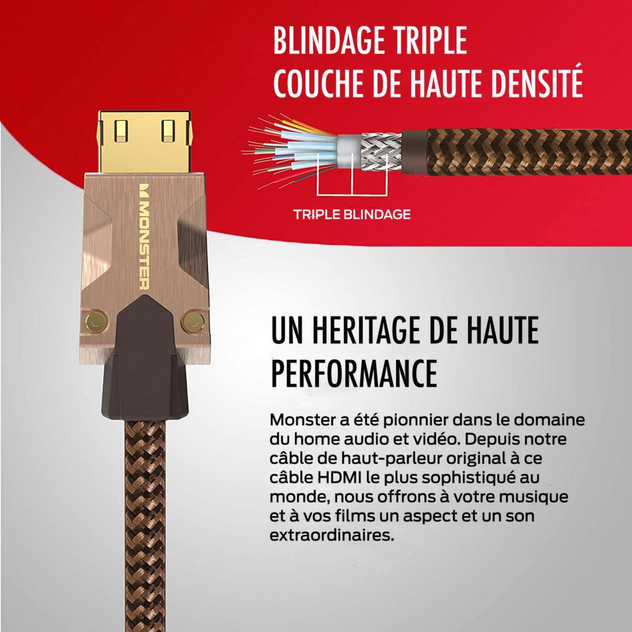 Voir la diapositive 4 : Monster Cable Câble HDMI M2000 UHD 4K HDR10+ 25GBPS 3M