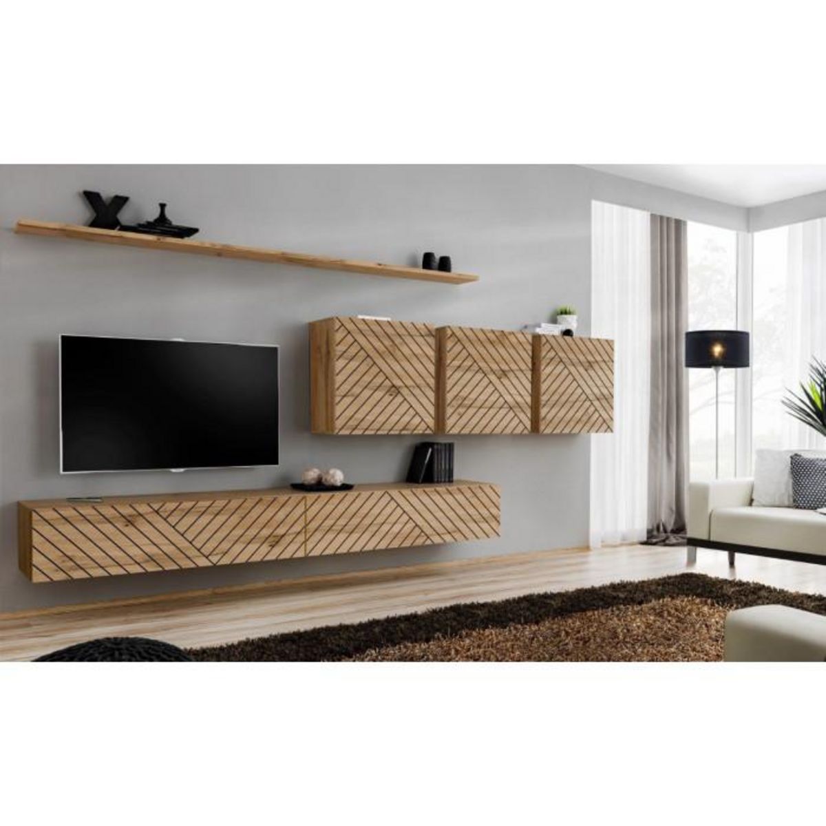 Paris Prix Ensemble Meuble TV  Switch Lamel VII  340cm Naturel