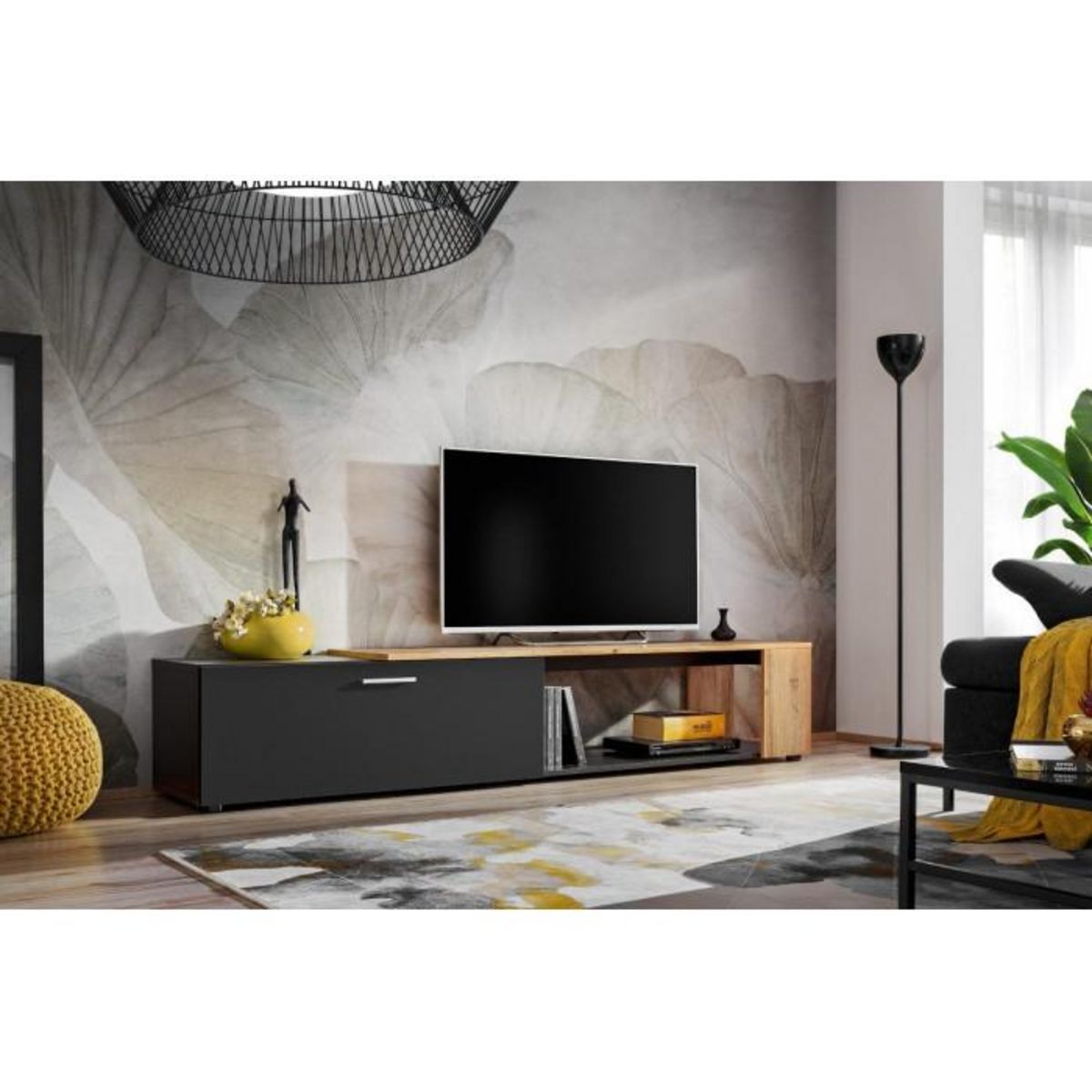 Paris Prix Meuble TV design  RTV Maze II  200cm Noir & Naturel
