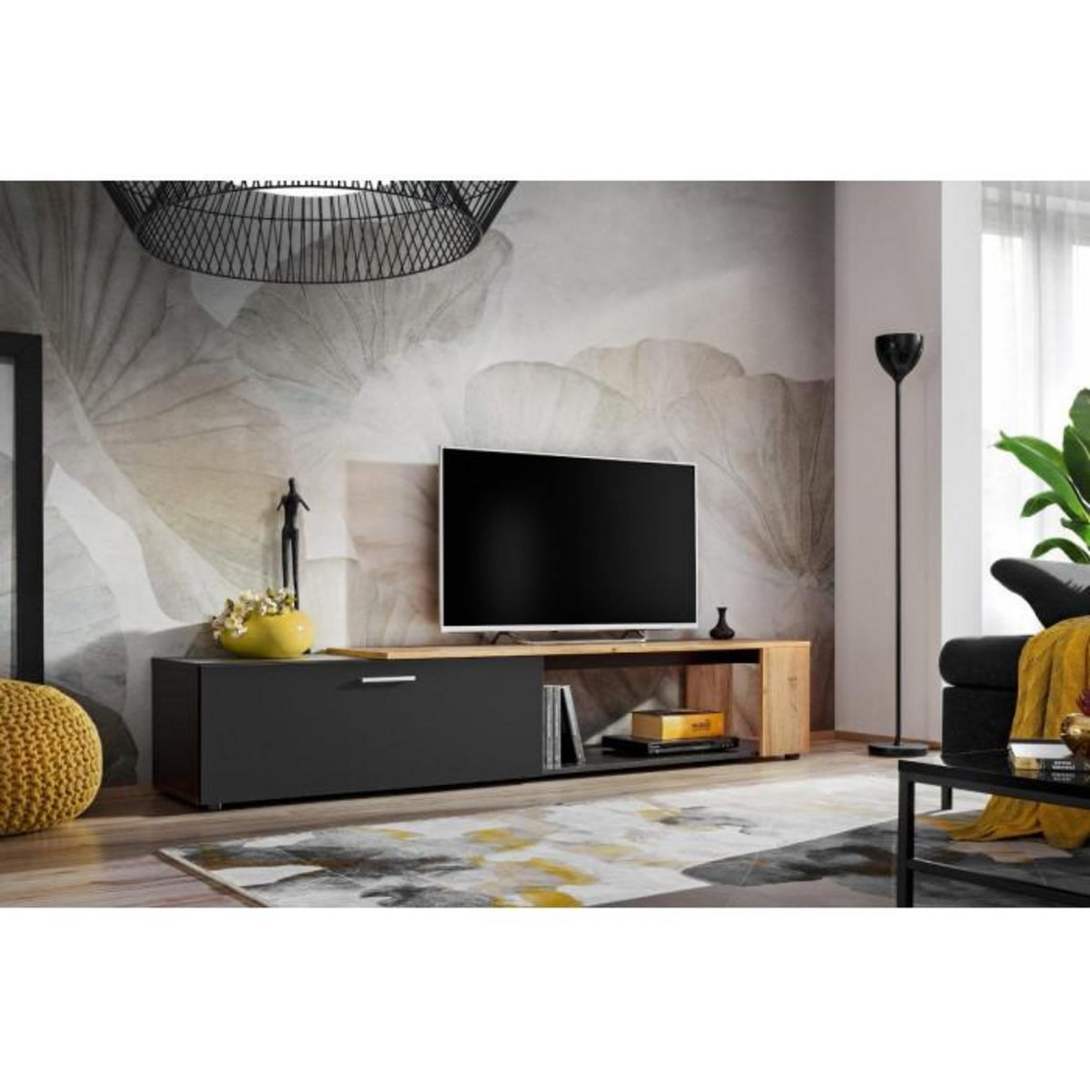 Paris Prix Meuble TV design  RTV Maze II  200cm Noir & Naturel