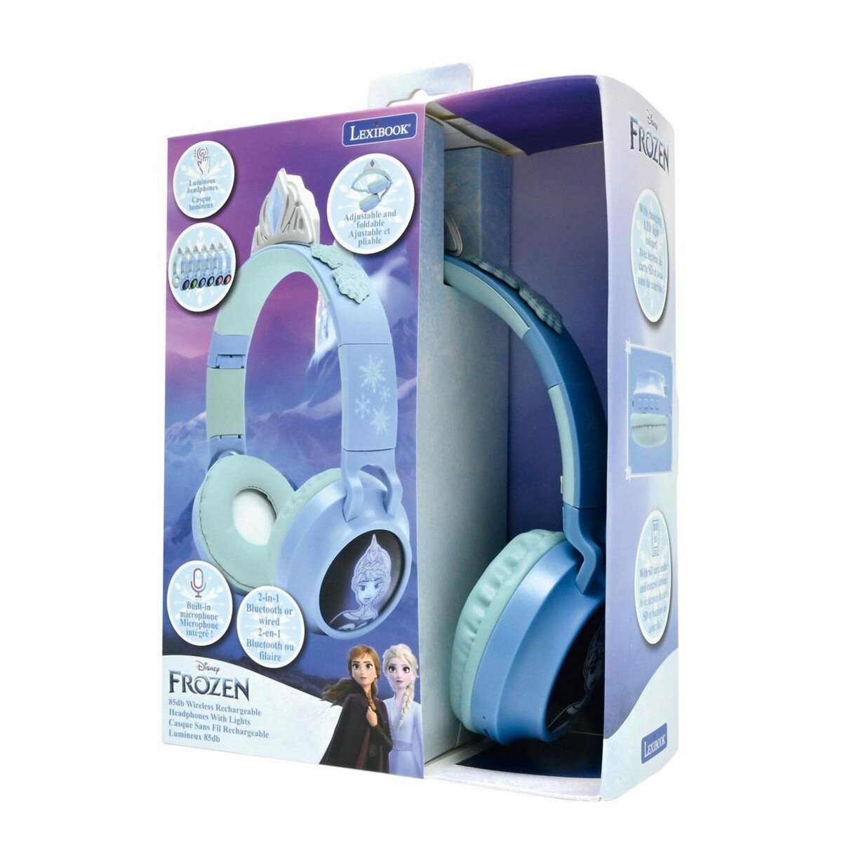 Lexibook Casque lumineux pliable Bluetooth et filaire La Reine des Neiges avec limitation du volume