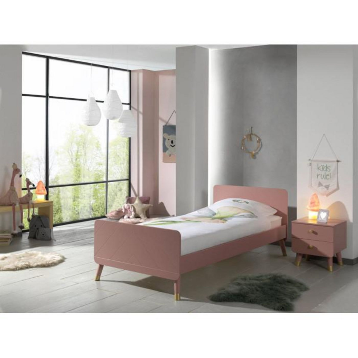 Paris Prix Pack - Lit Enfant & Chevet  Billy  90x200cm Rose