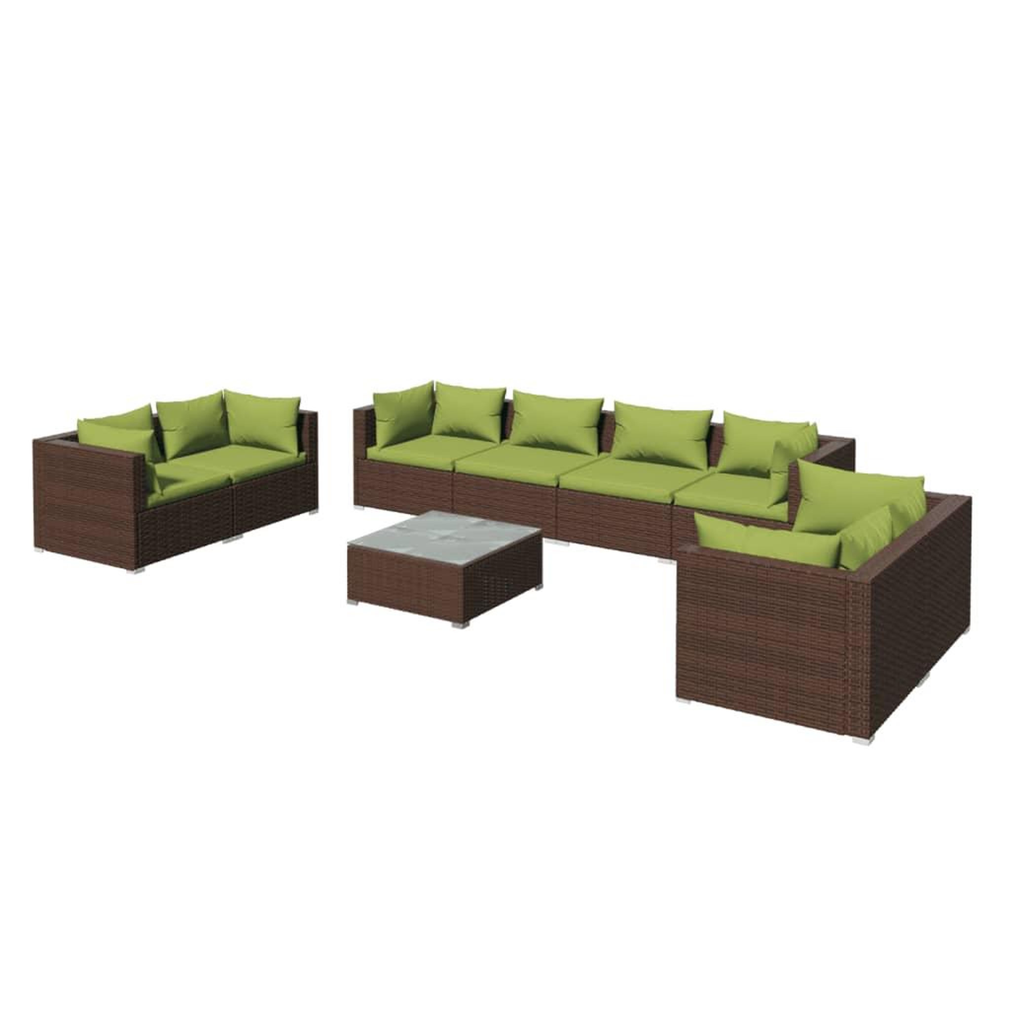 Voir la diapositive 2 : VIDAXL Salon de jardin 9 pcs avec coussins resine tressee marron