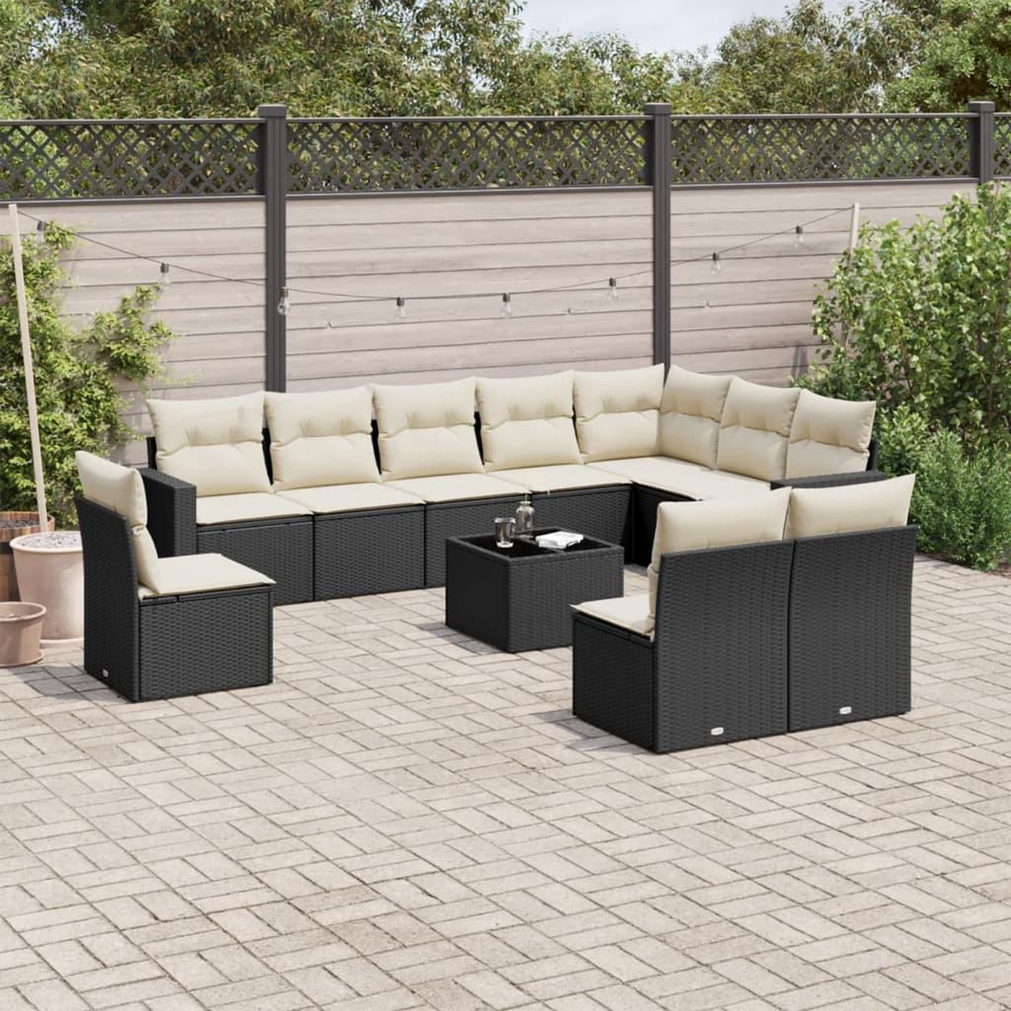 VIDAXL Salon de jardin 11 pcs avec coussins noir resine tressee