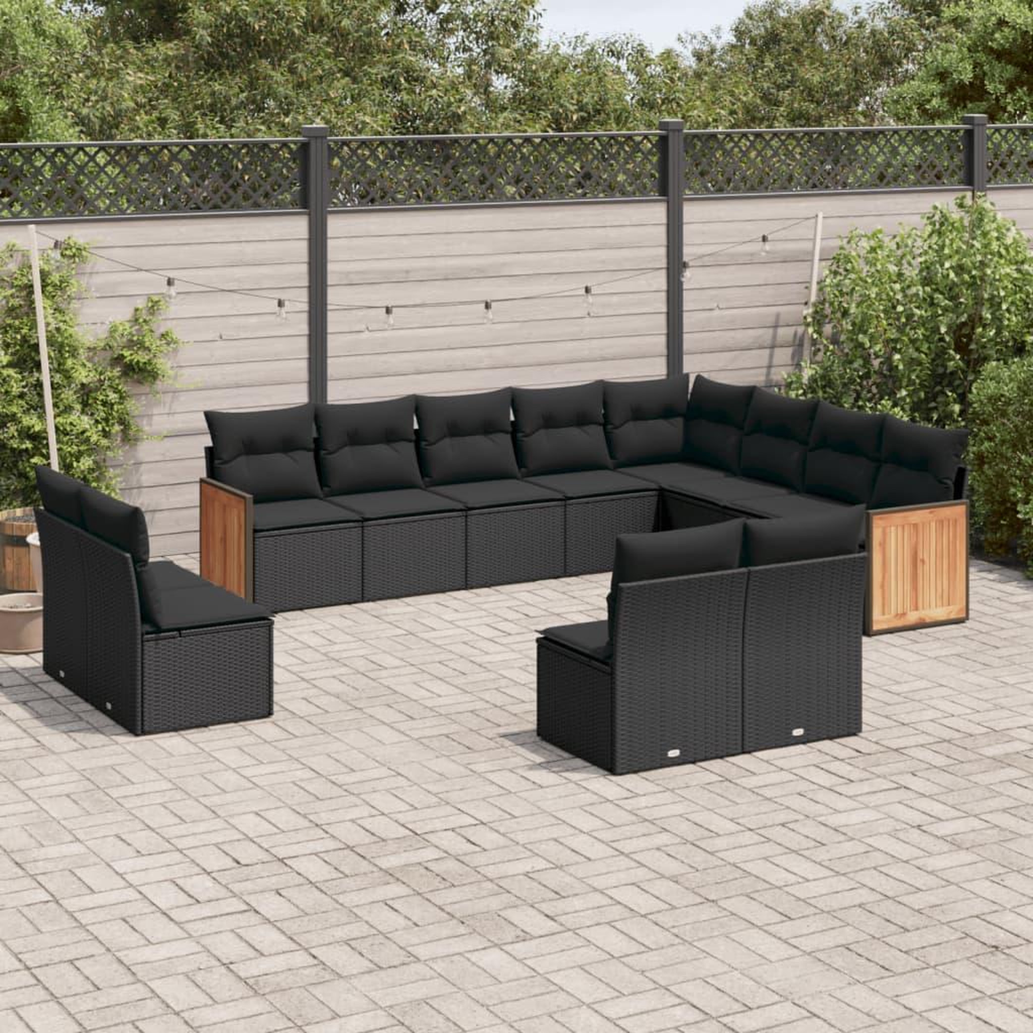 VIDAXL Salon de jardin 12 pcs avec coussins noir resine tressee