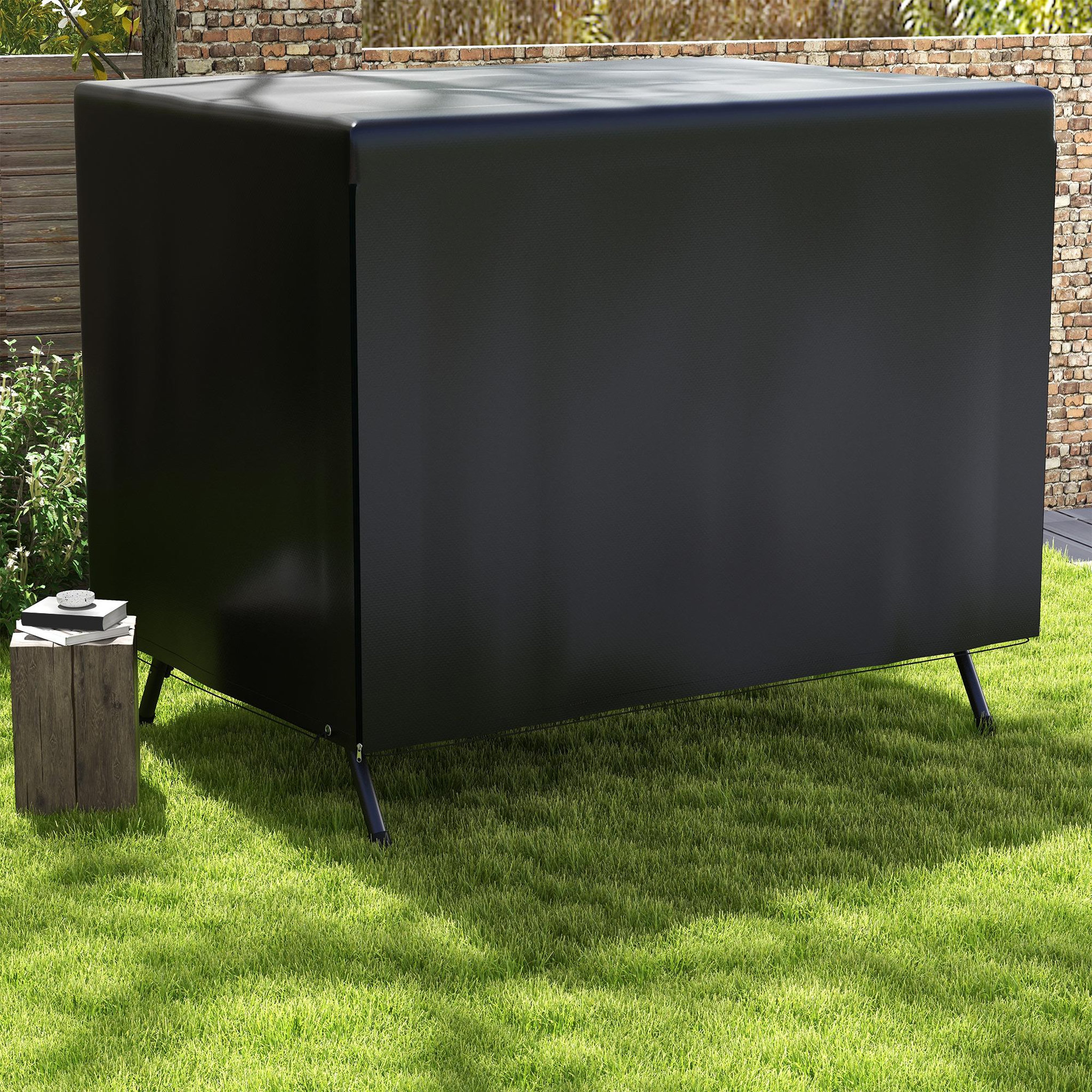 Voir la diapositive 4 : OUTSUNNY Housse de protection balancelle de jardin bâche étanche dim. 2,15l x 1,55l x 1,5h m pe noir