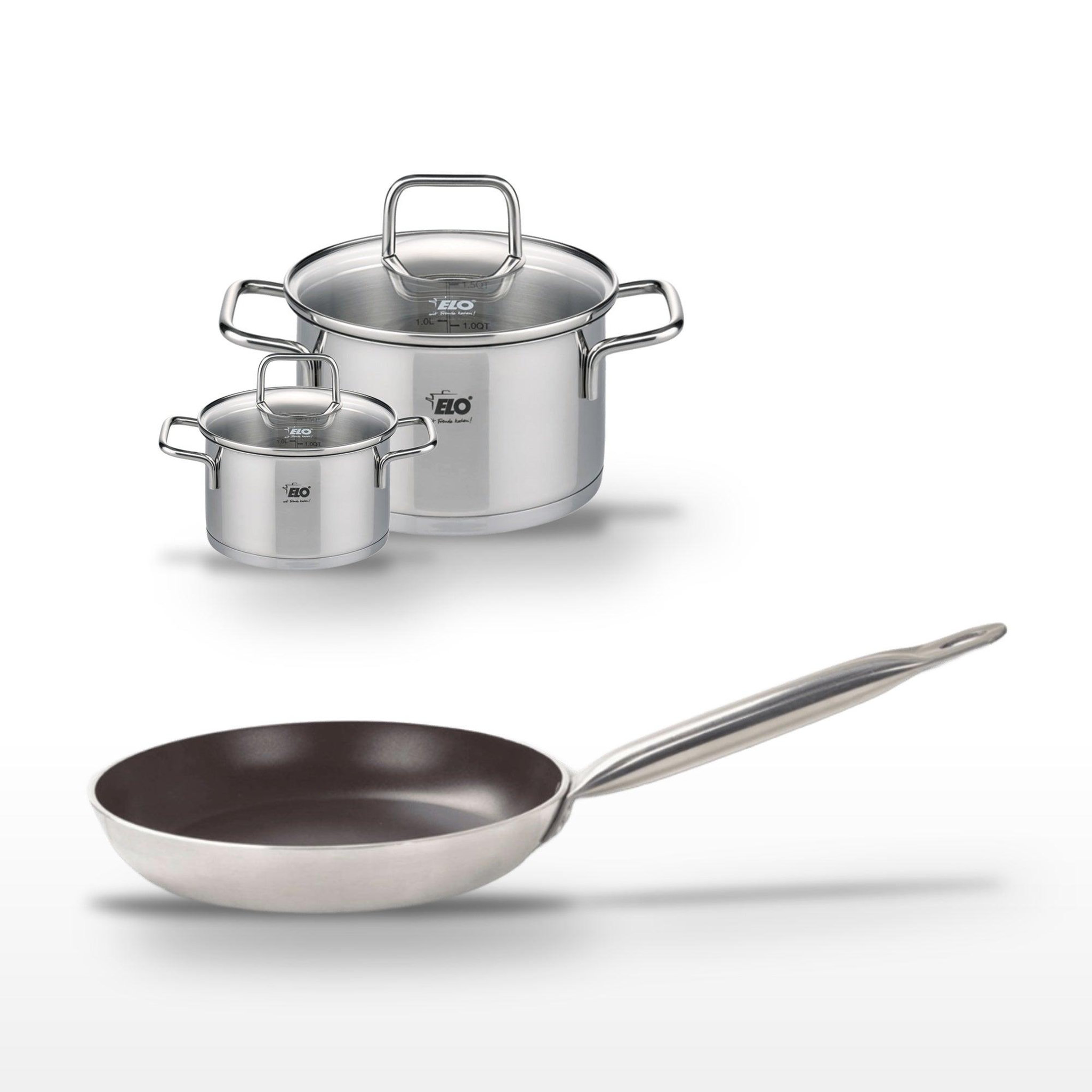 ELO Lot poêle 24 cm avec revêtement céramique sans pfas et 2 faitouts 12/20 cm elo bistro line citrin
