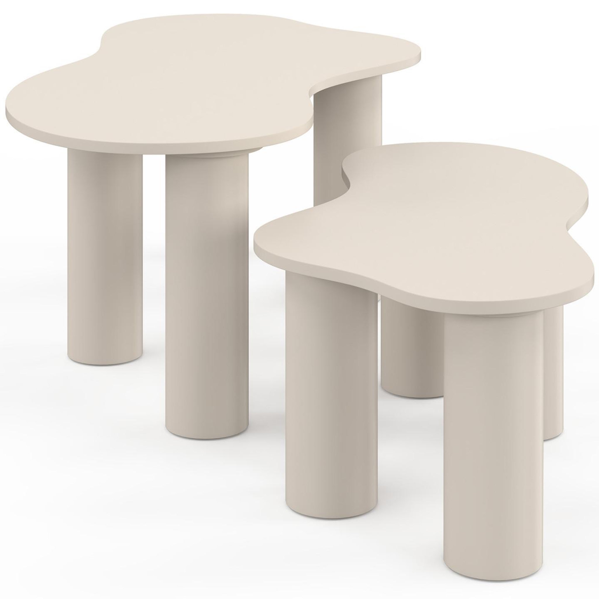 Voir la diapositive 3 : ID MARKET Lot de 2 tables basses gigognes organique 80/110 cm bois beige