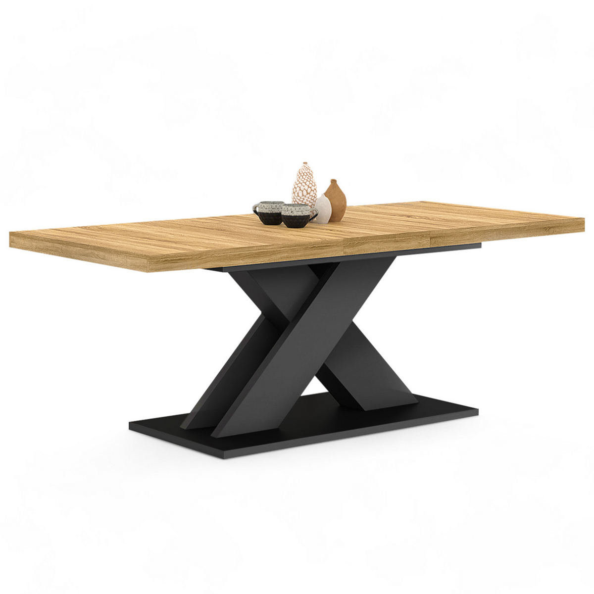 ID MARKET Table à manger extensible rectangle ALICIA 6-10 personnes bois et noir 160-200 cm