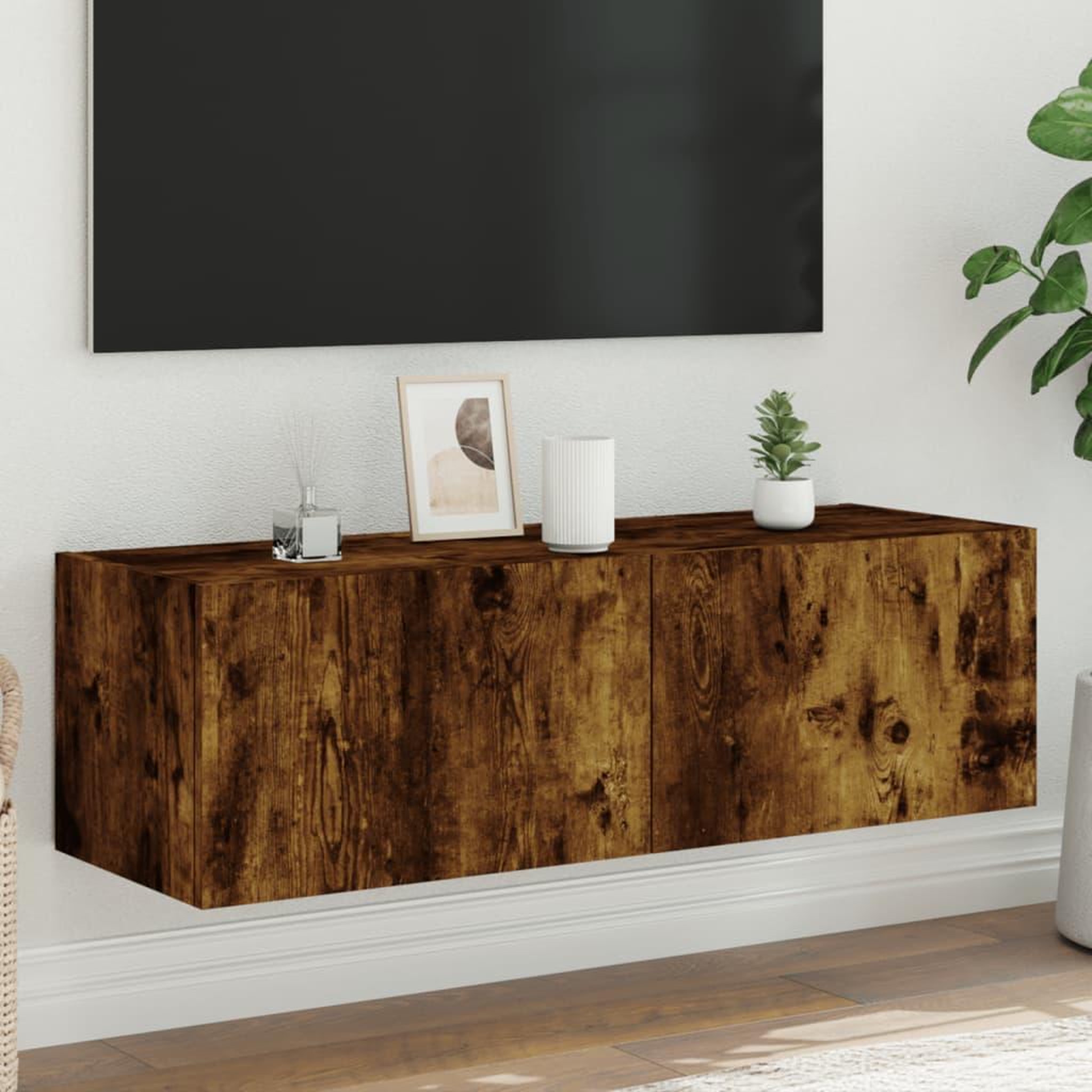 VIDAXL Meuble TV mural avec lumieres LED chene fume 100x35x31 cm
