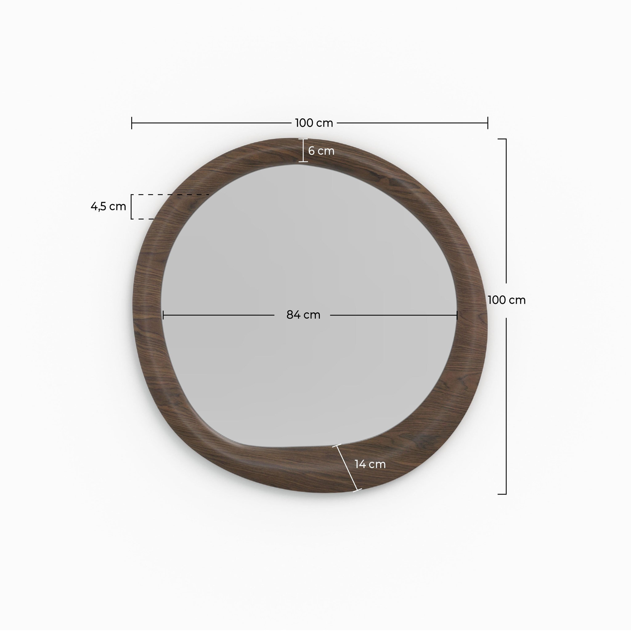 Voir la diapositive 4 : MAISON PAVANE Miroir rond en placage noyer, d100 cm-yoko
