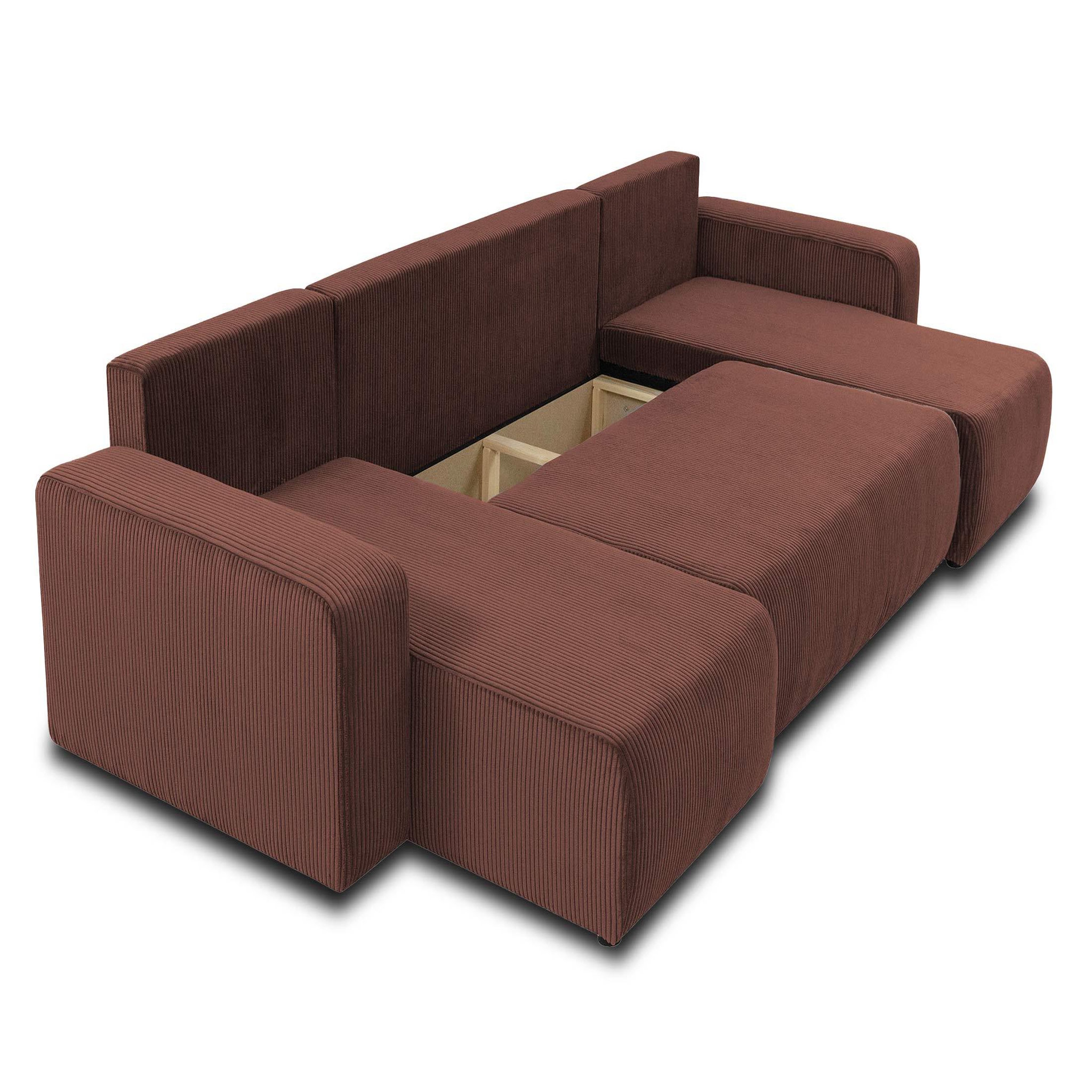 Voir la diapositive 2 : BEST MOBILIER Artemisa - canapé panoramique en u - 7 places - convertible avec coffre - en velours côtelé