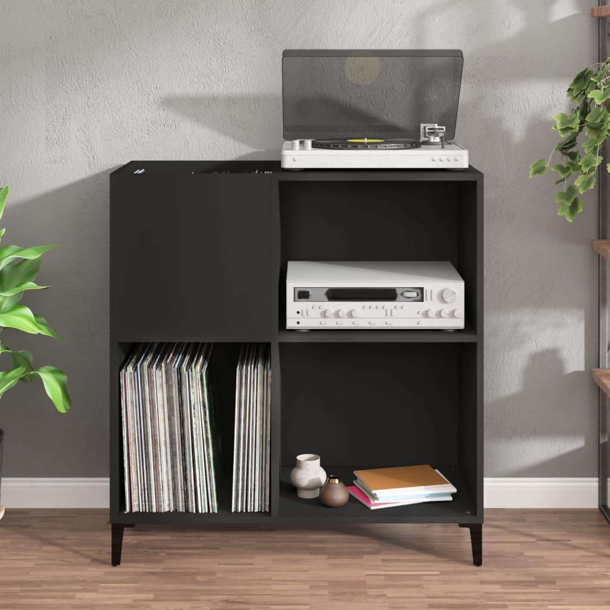 Voir la diapositive 3 : VIDAXL Armoire a disques noir 84,5x38x89 cm bois d'ingenierie