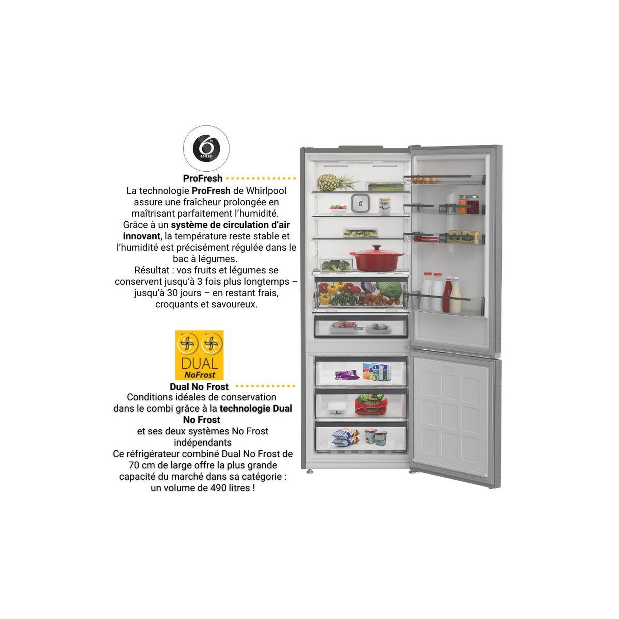 Voir la diapositive 2 : Whirlpool Réfrigérateur combiné WHK26494X7E