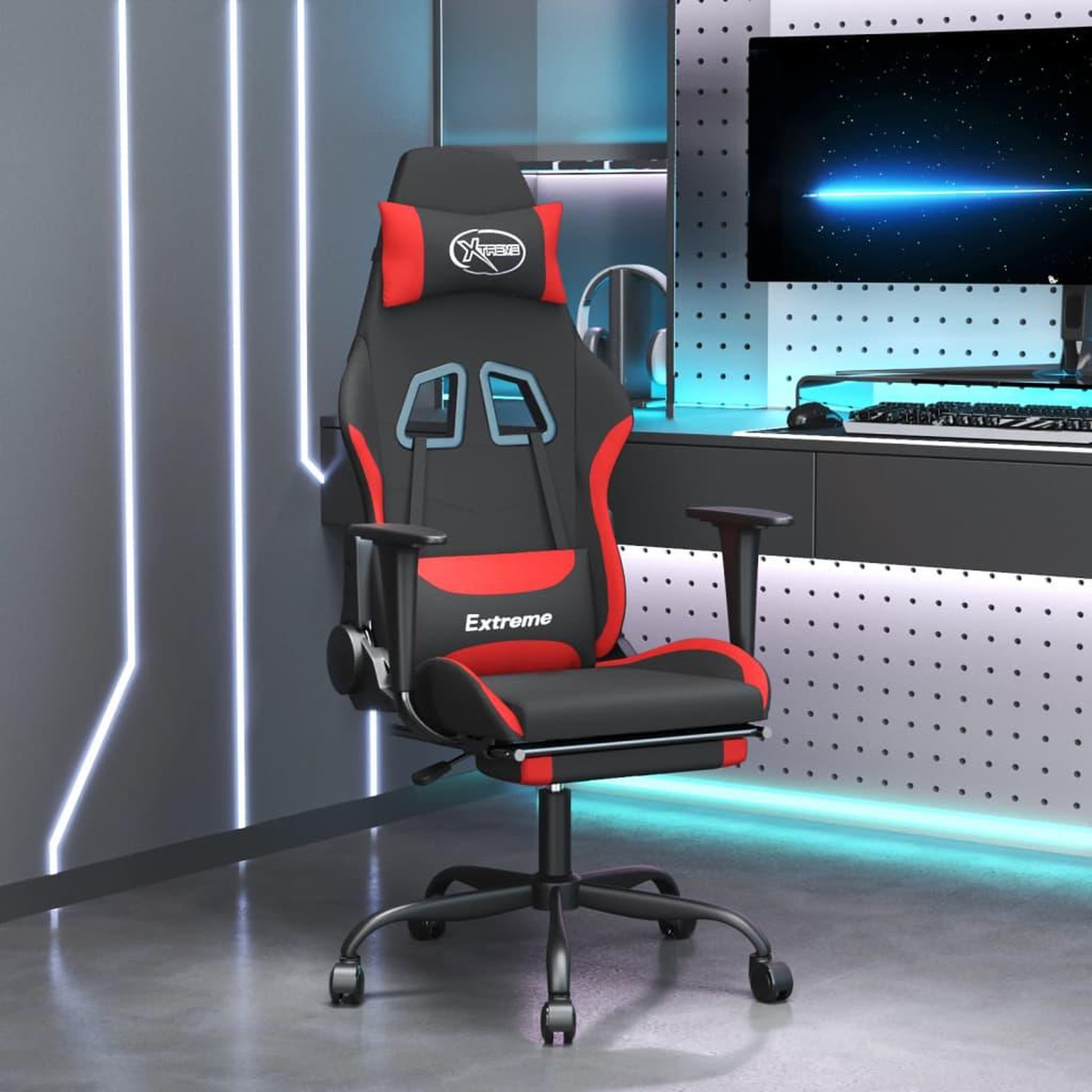 VIDAXL Chaise de jeu de massage avec repose-pied Noir et rouge Tissu
