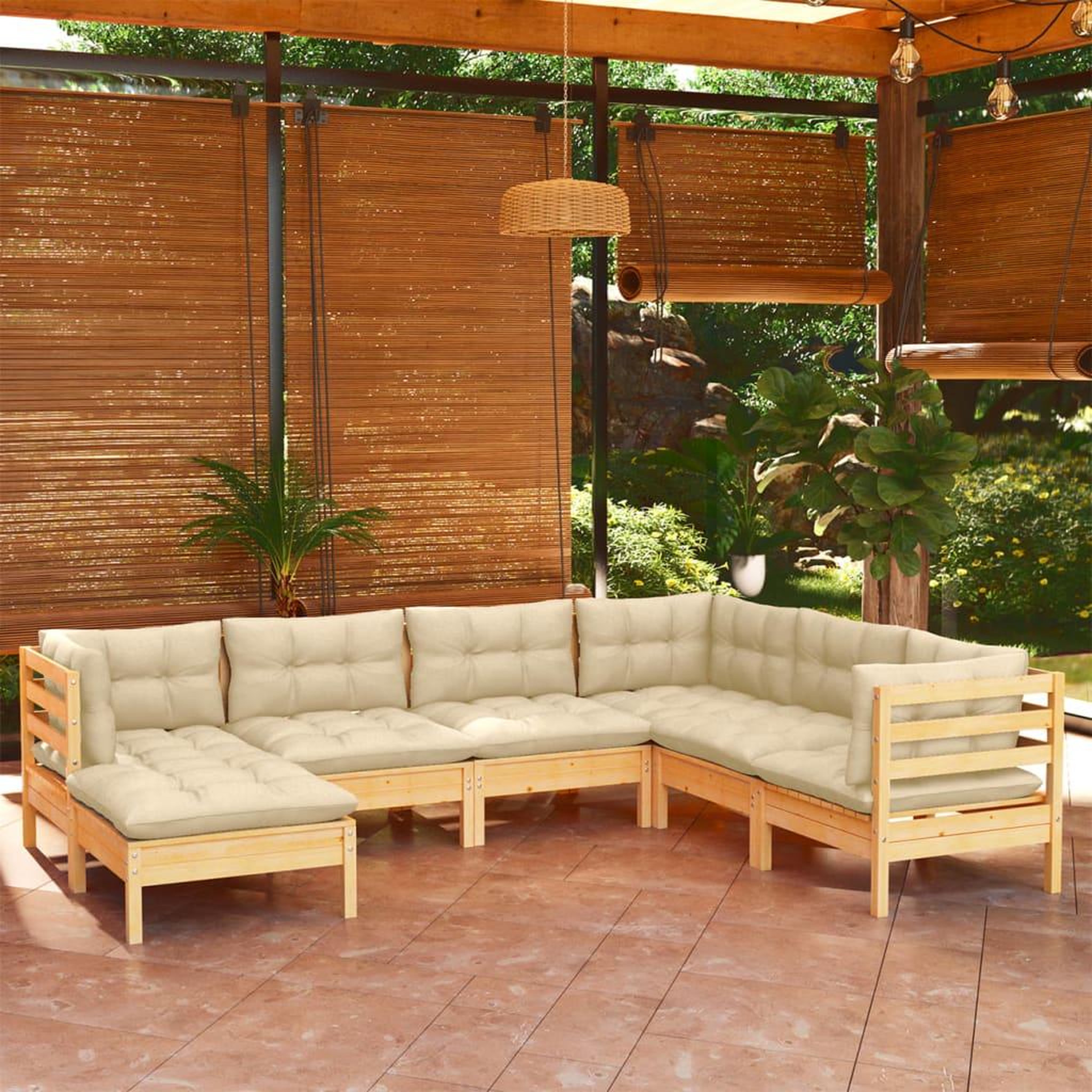 Voir la diapositive 1 : VIDAXL Salon de jardin 7 pcs avec coussins creme bois de pin massif