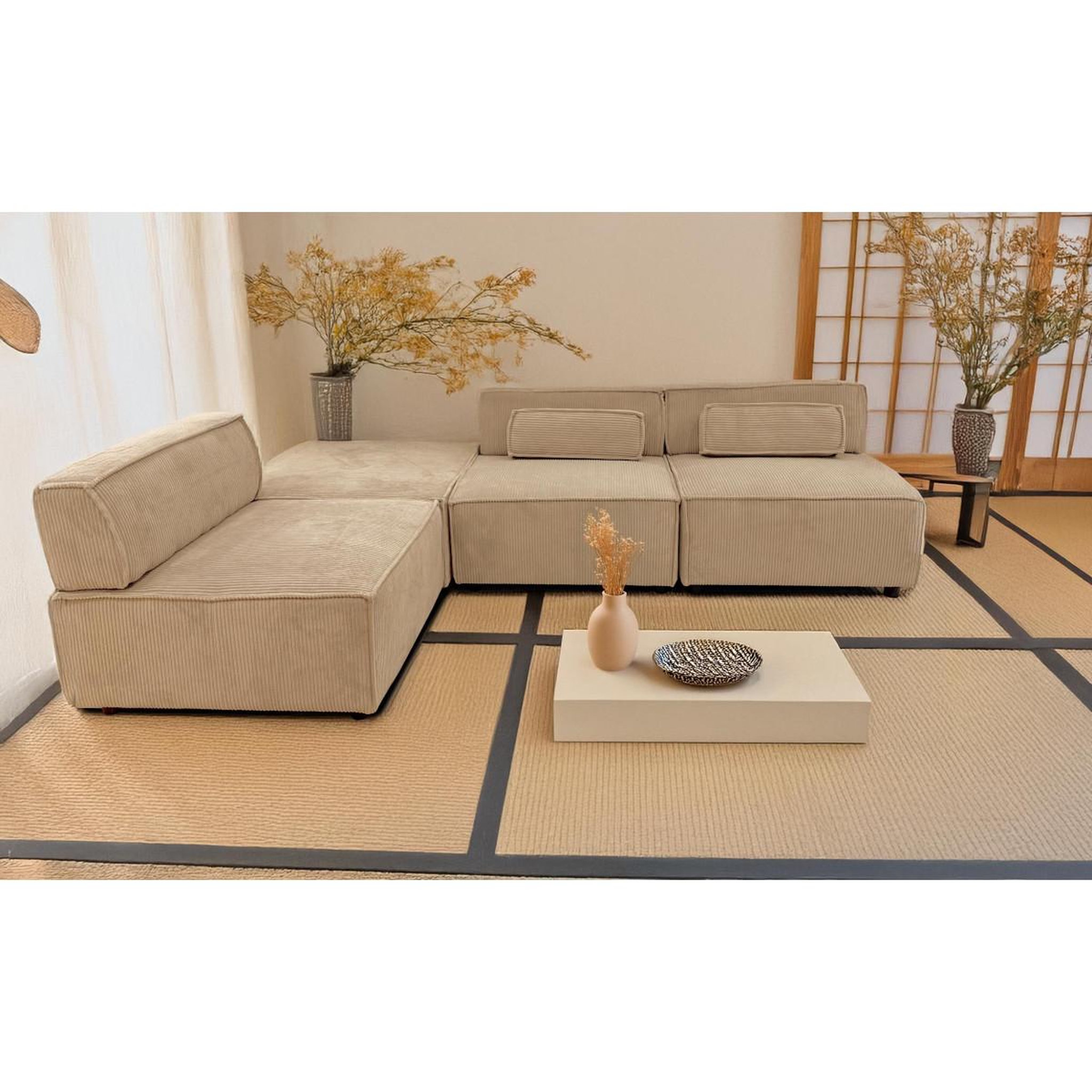 Voir la diapositive 5 : Paris Prix Canapé modulable en velours côtelé  todd  258cm beige