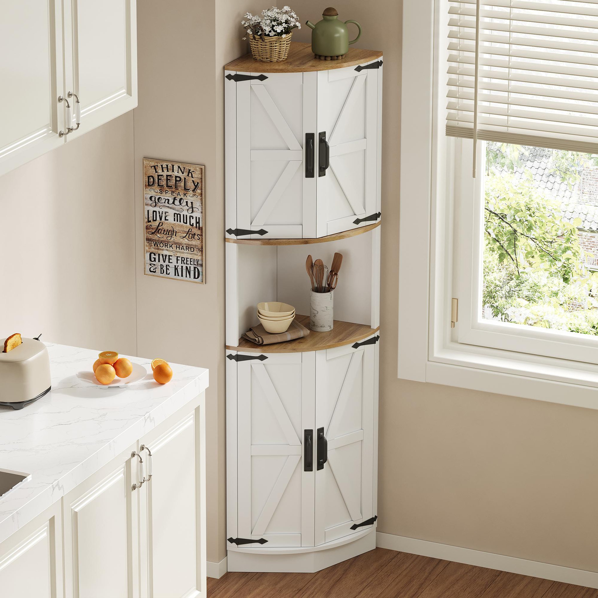 Voir la diapositive 4 : MERAX Buffet de cuisine d'angle 4 portes - 39,5 cm blanc mdf