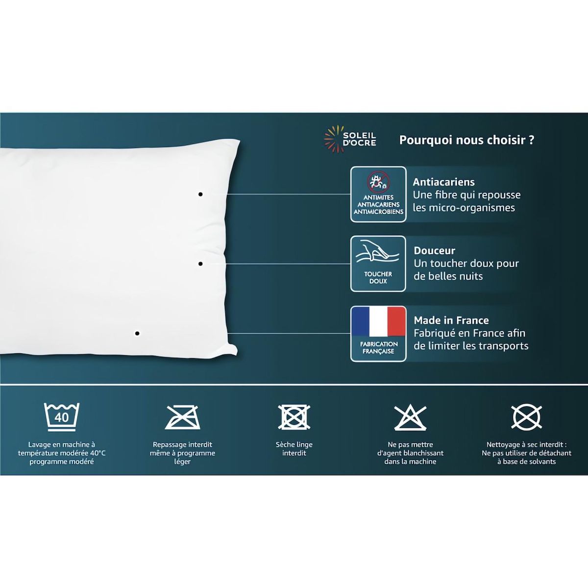 SOLEIL D'OCRE Oreiller blanc en coton ZEN, par Soleil d'ocre