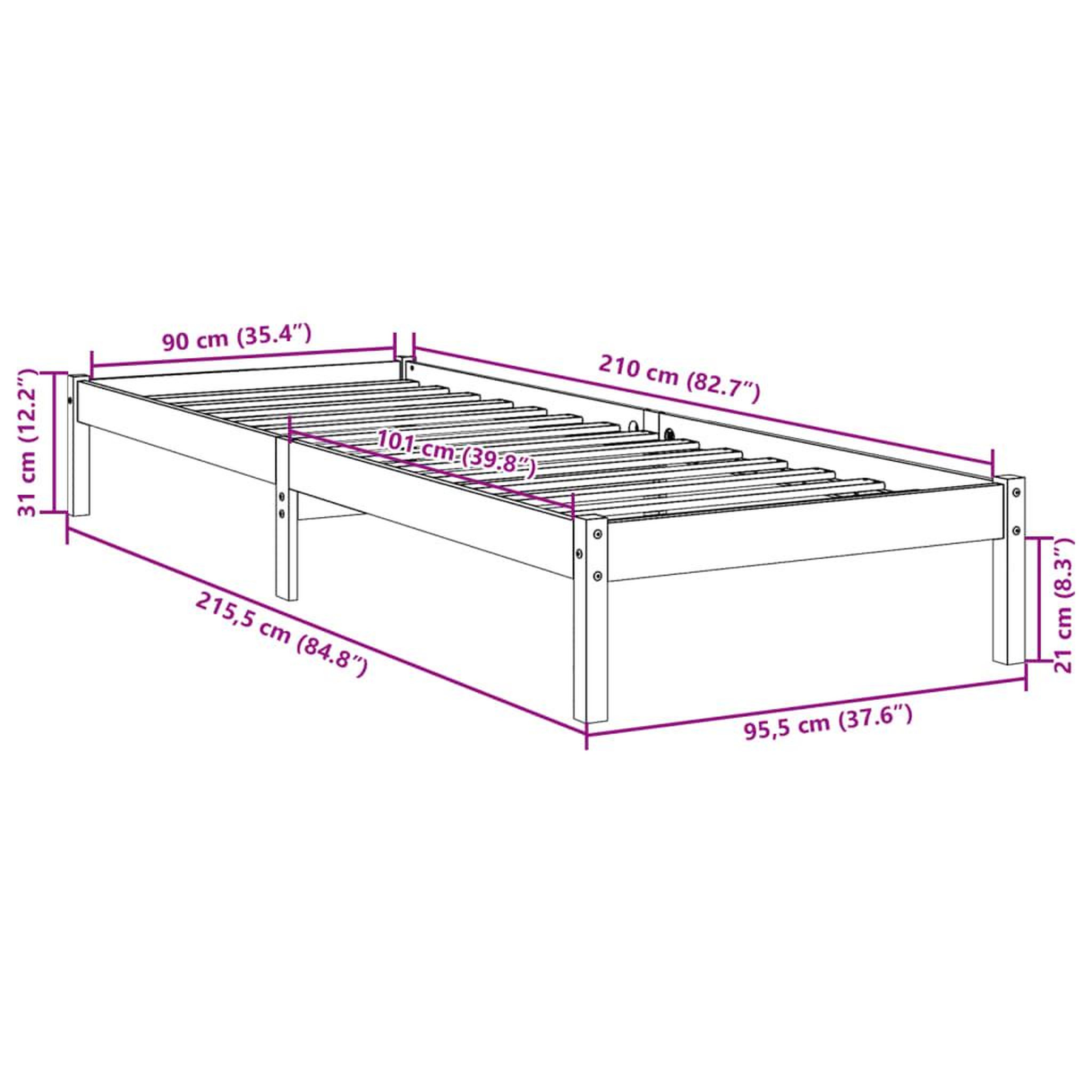 Voir la diapositive 6 : VIDAXL Cadre de lit extra long sans matelas 90x210 cm bois massif pin