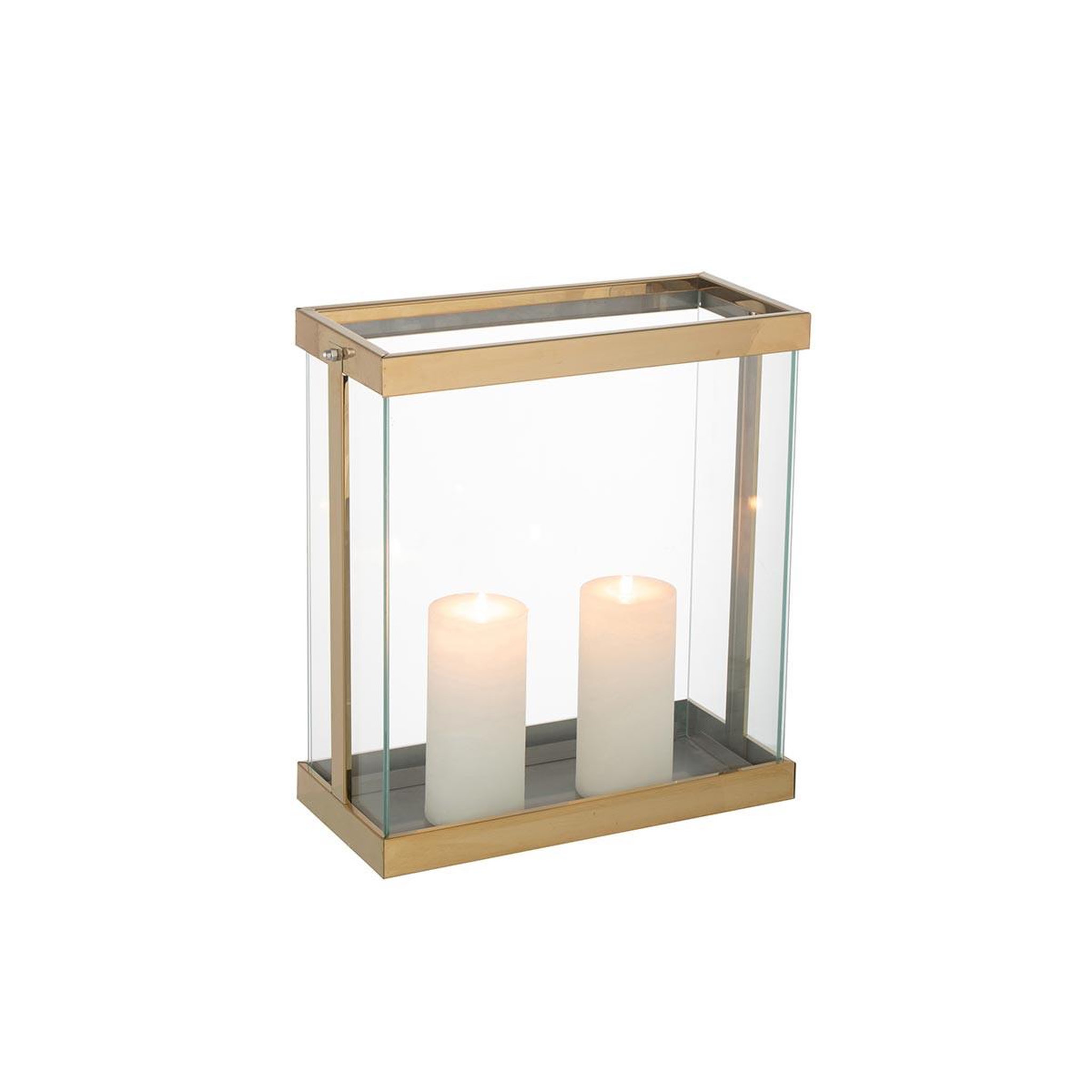 Voir la diapositive 2 : J-LINE Lanterne en Verre  Enma  35cm Or
