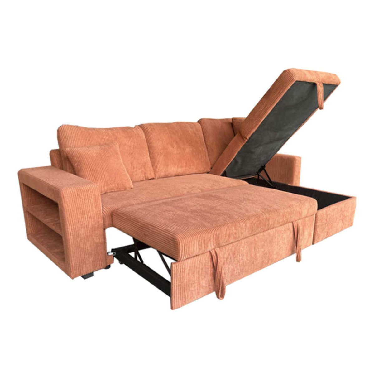 CONCEPT USINE Canapé d'angle convertible 4 places avec coffre en velours côtelé terracotta GLASGOW