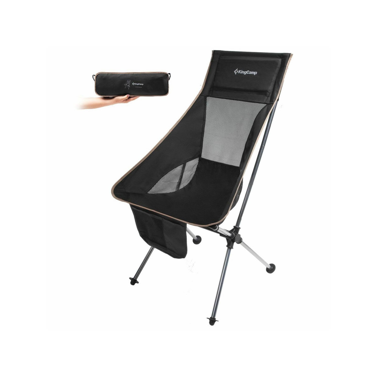 KINGCAMP Chaise de camping pliable avec grand dossier - Kingcamp - Noir - Sac de transport inclus
