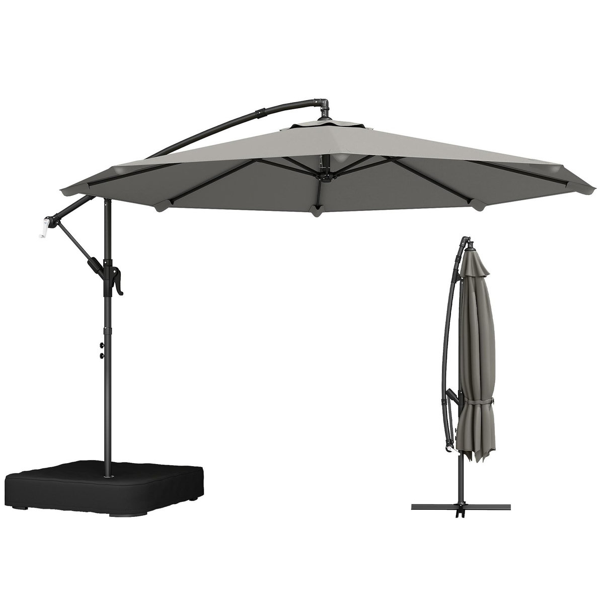 OUTSUNNY Parasol déporté rotatif 360 avec sac sable métal gris