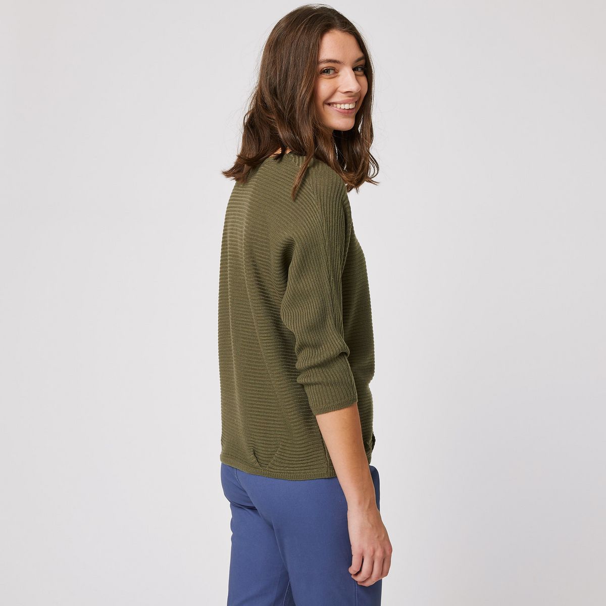 IN EXTENSO Pull manches 3/4 vert kaki femme