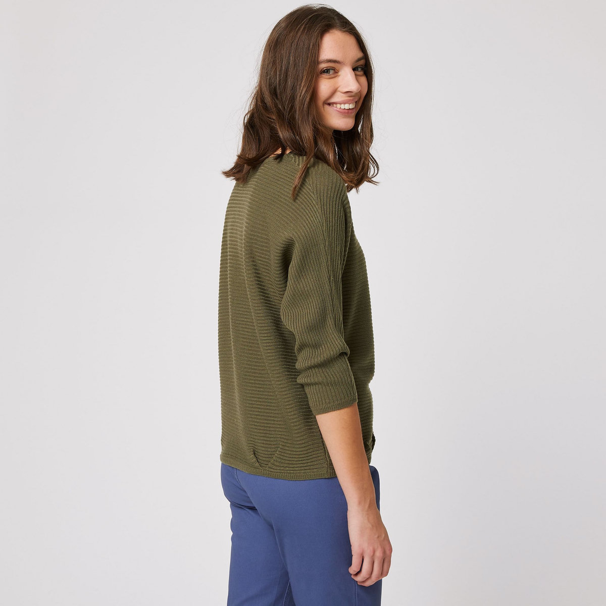 IN EXTENSO Pull manches 3/4 vert kaki femme